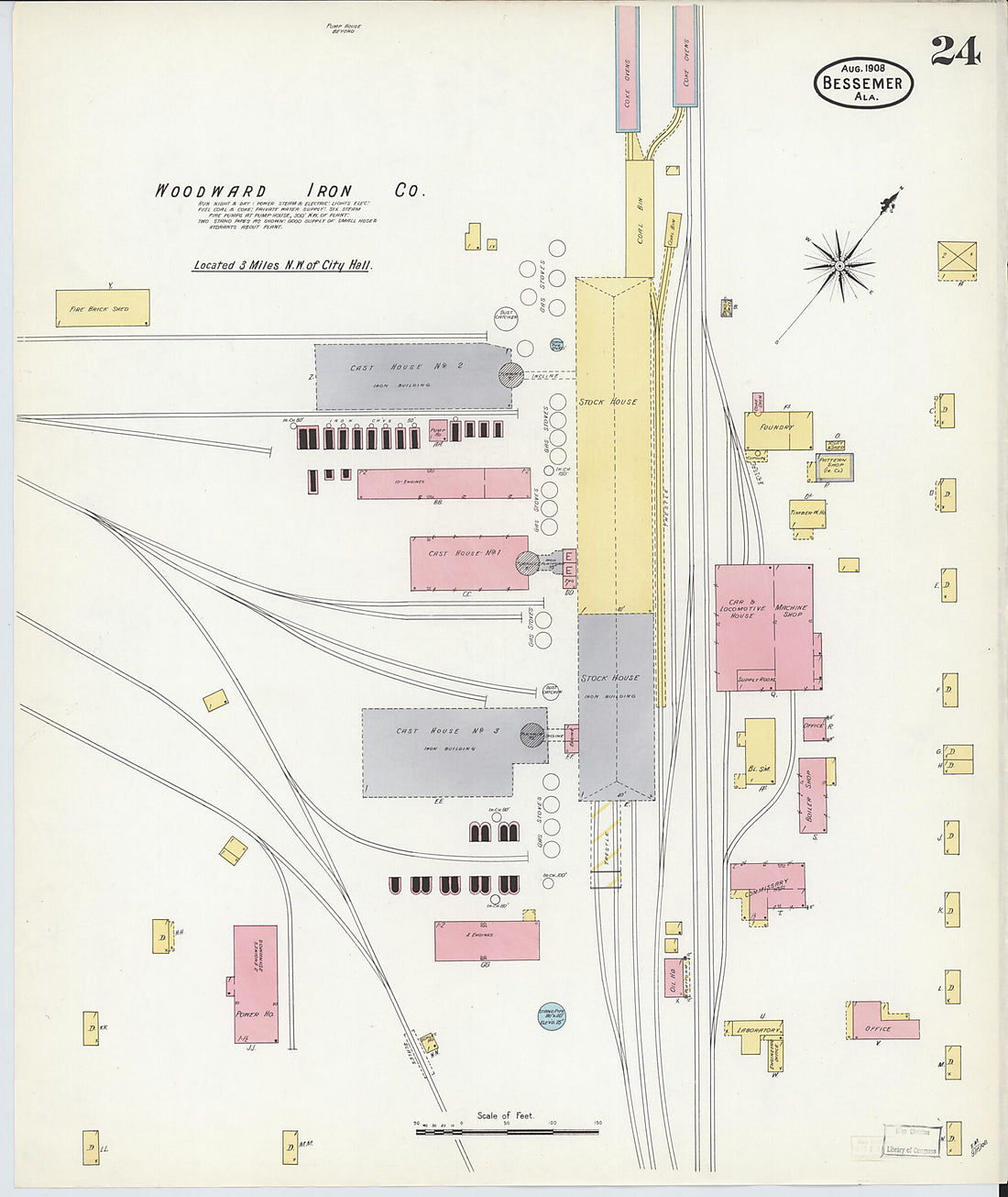 This old map of Bessemer, Jefferson County, Alabama was created by Sanborn Map Company in 1908