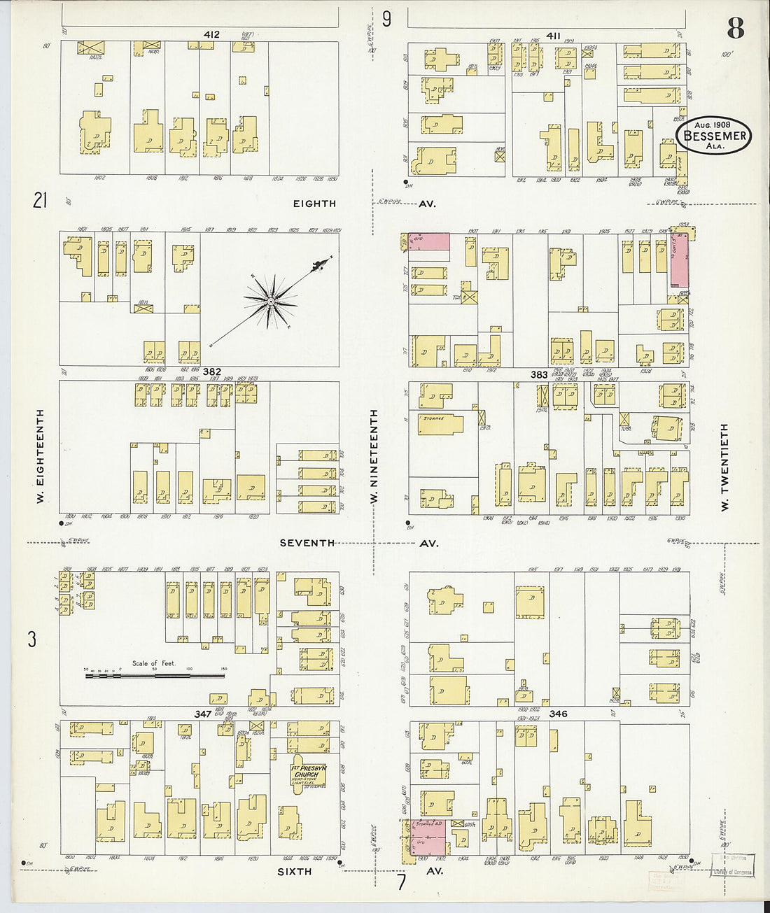 This old map of Bessemer, Jefferson County, Alabama was created by Sanborn Map Company in 1908