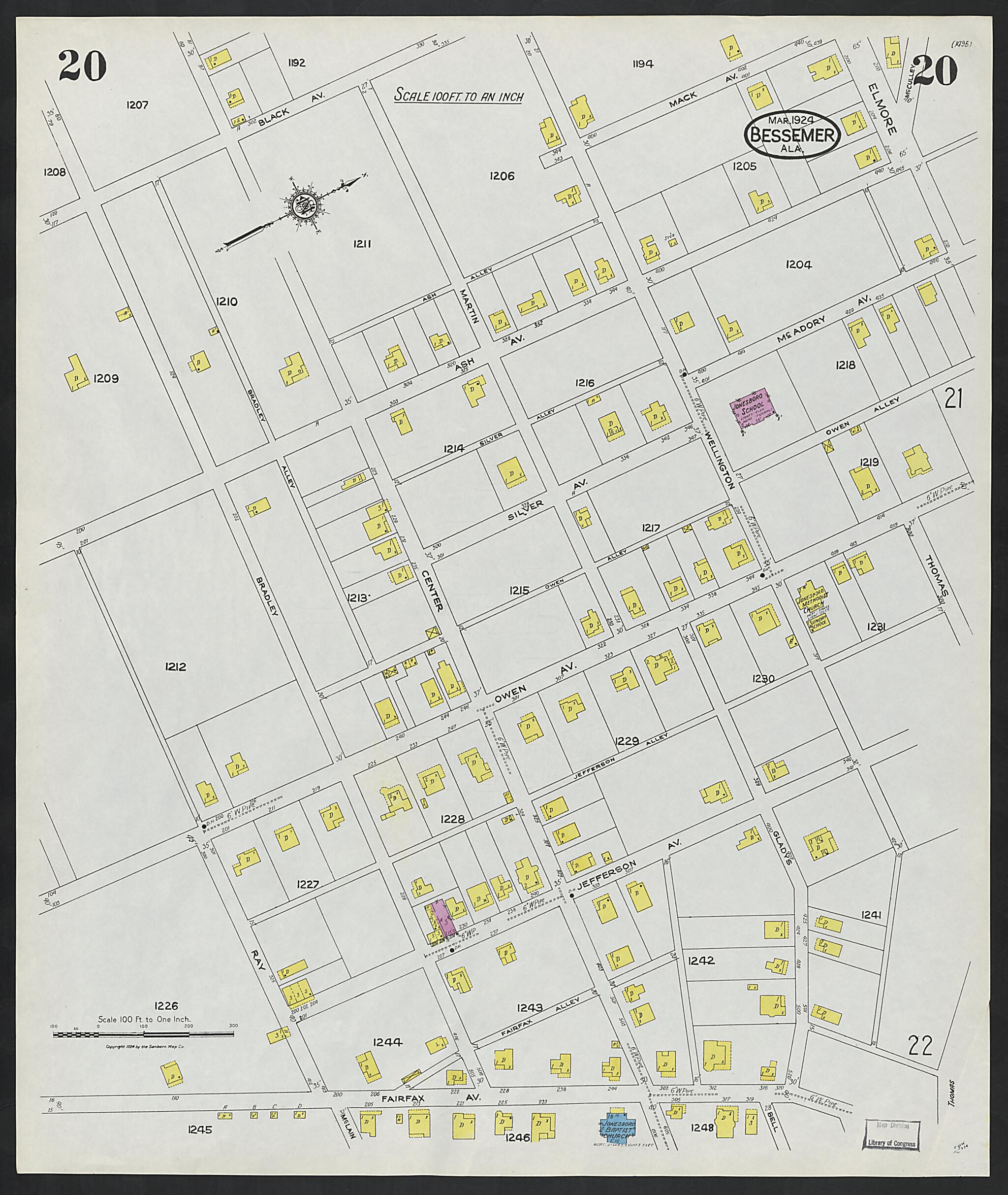 Bessemer, Jefferson County, Alabama 1924 (Sheet 20) by Relic Map Company