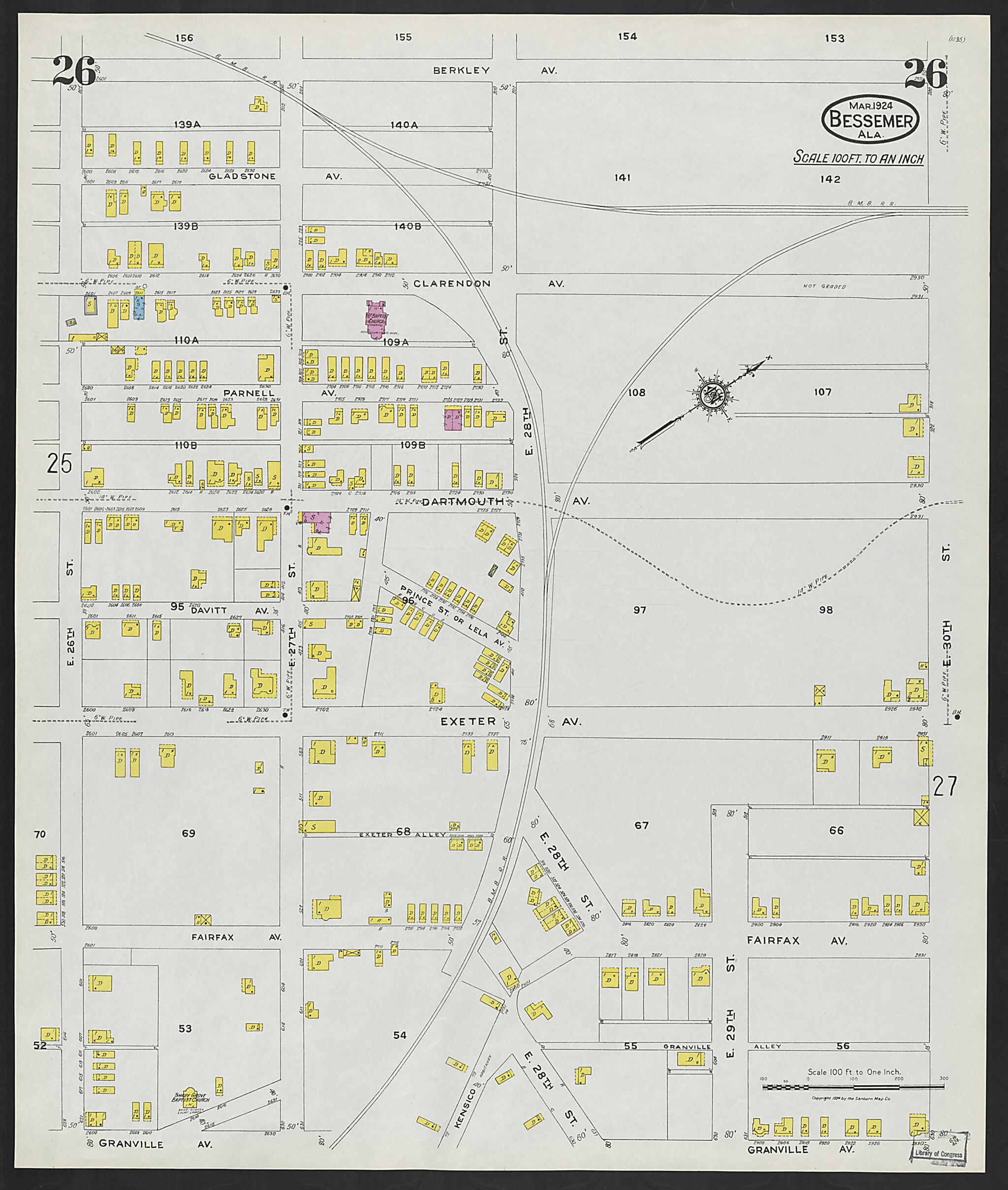 This old map of Lipscomb, Jefferson County, Alabama was created by Sanborn Map Company in 1924