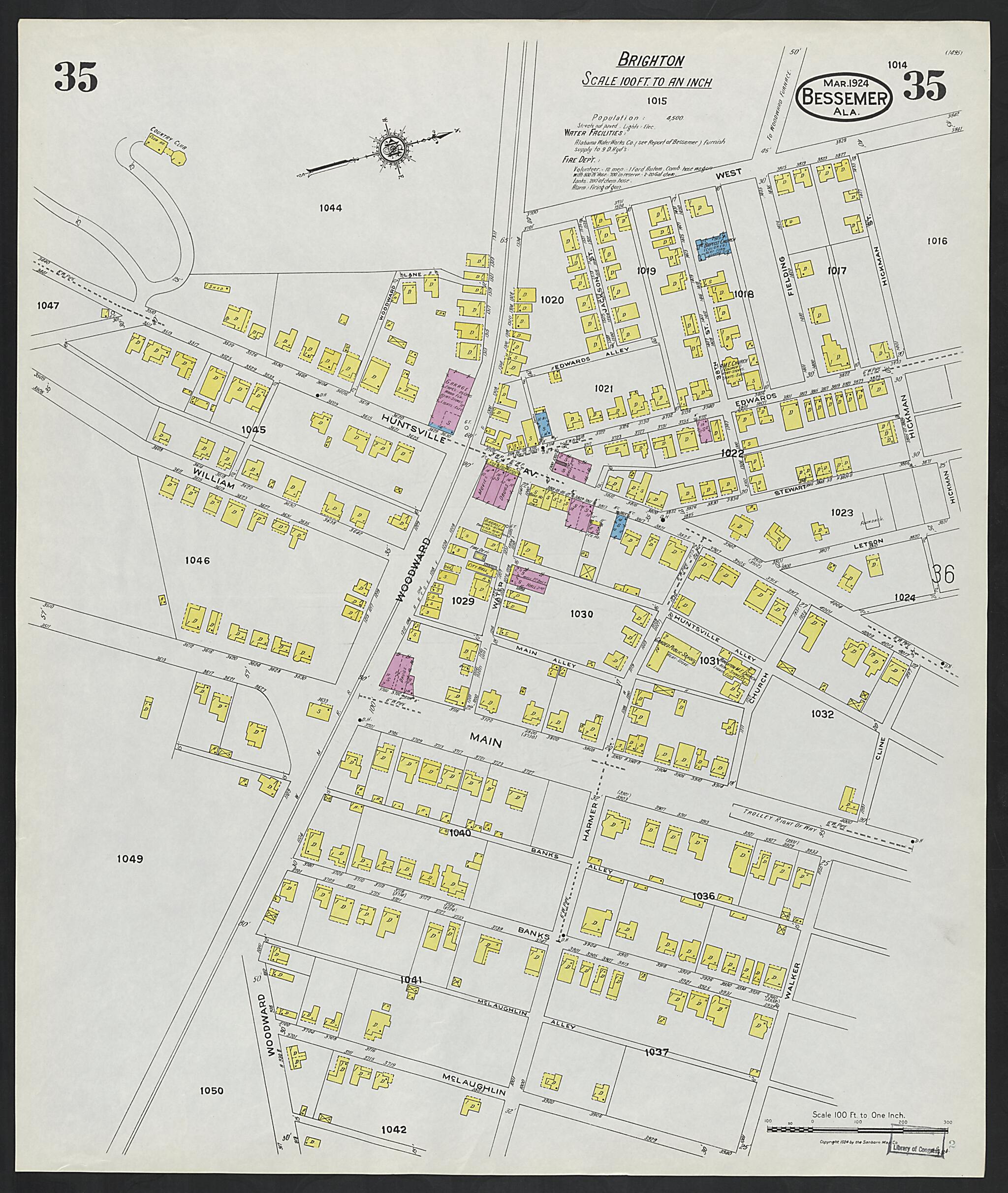 Bessemer, Jefferson County, Alabama 1924 (Sheet 35) by Relic Map Company