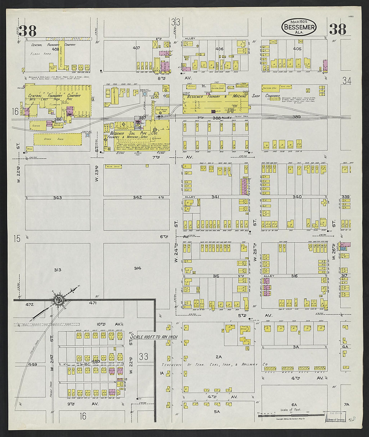 Bessemer, Jefferson County, Alabama 1924 (Sheet 38) by Relic Map Company