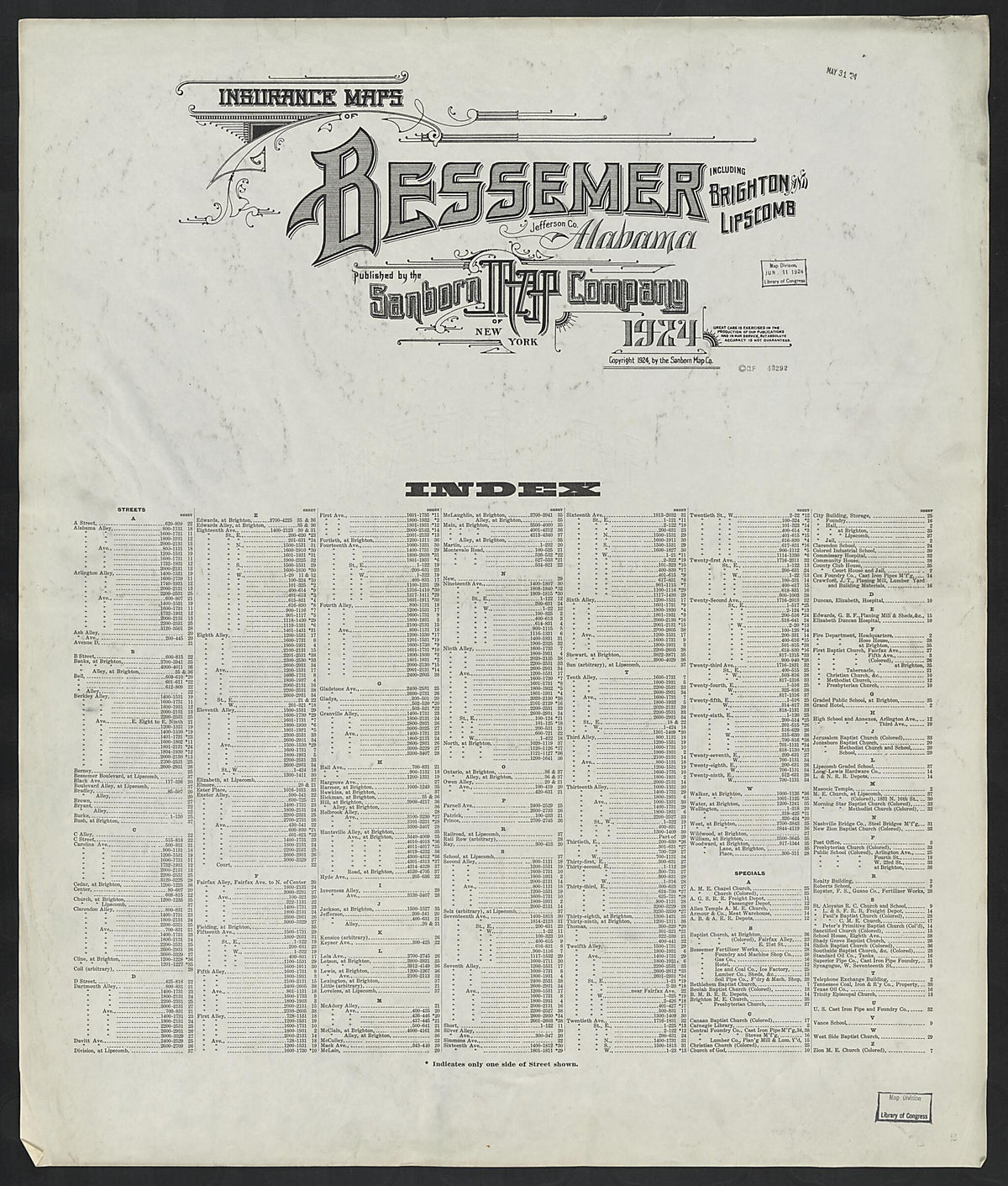 Bessemer, Jefferson County, Alabama 1924 (Sheet 39) by Relic Map Company