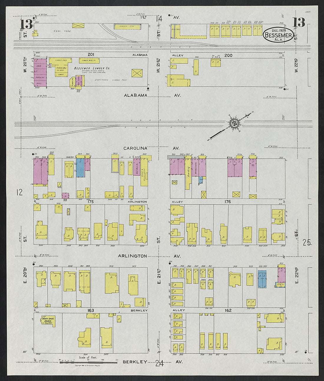 This old map of Lipscomb, Jefferson County, Alabama was created by Sanborn Map Company in 1924