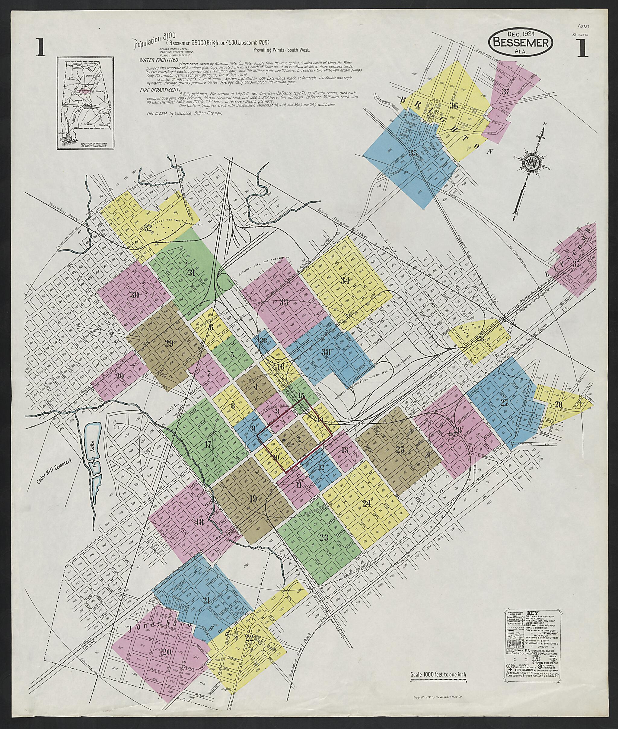 Bessemer, Jefferson County, Alabama 1924 (Sheet 1) by Relic Map Company