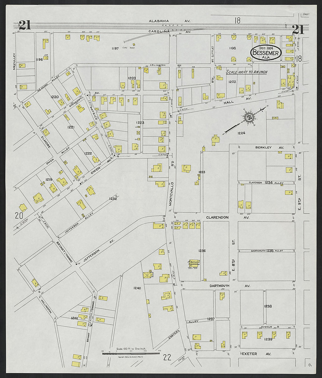 This old map of Lipscomb, Jefferson County, Alabama was created by Sanborn Map Company in 1924