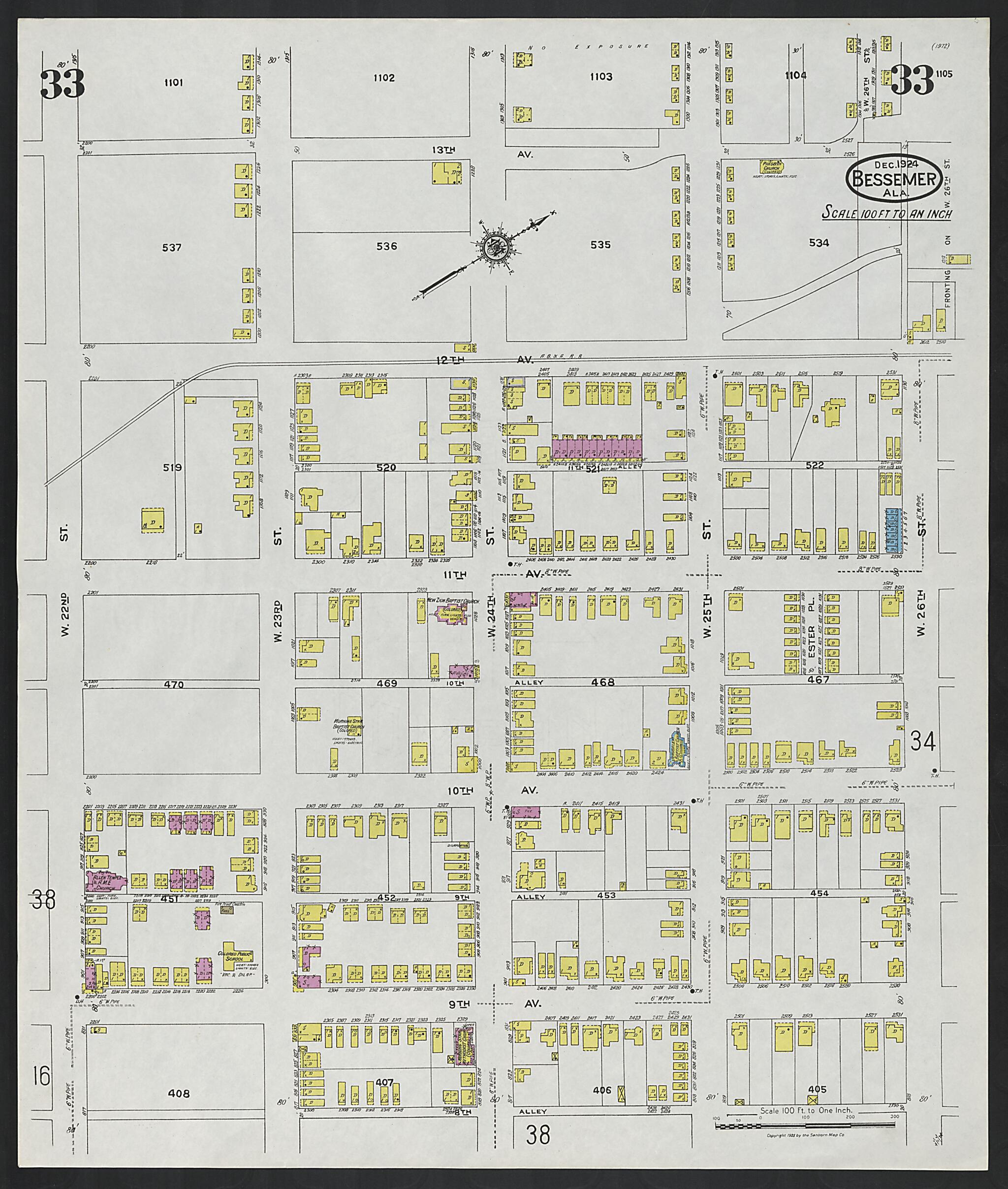 Bessemer, Jefferson County, Alabama 1924 (Sheet 33) by Relic Map Company