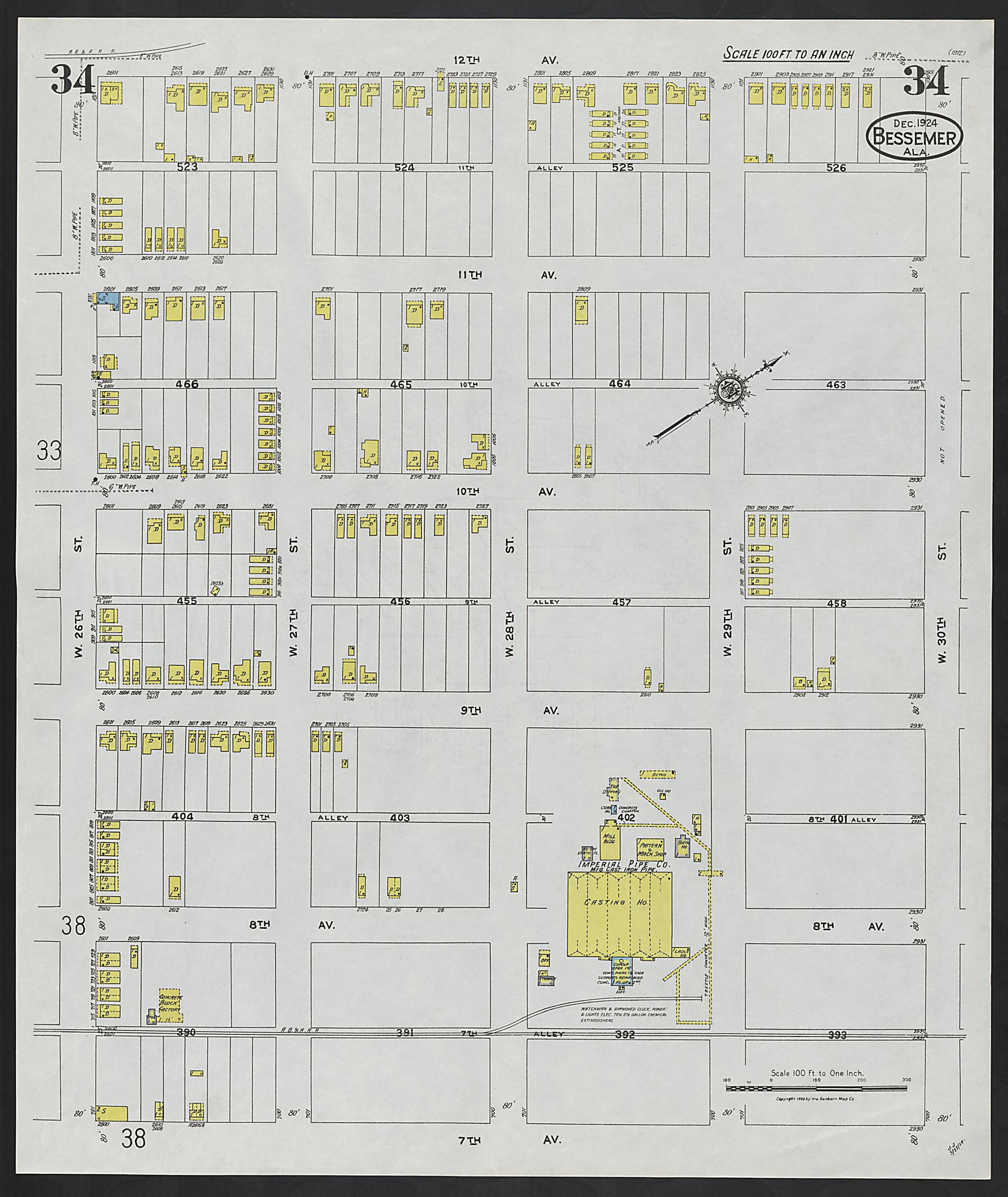 Bessemer, Jefferson County, Alabama 1924 (Sheet 34) by Relic Map Company