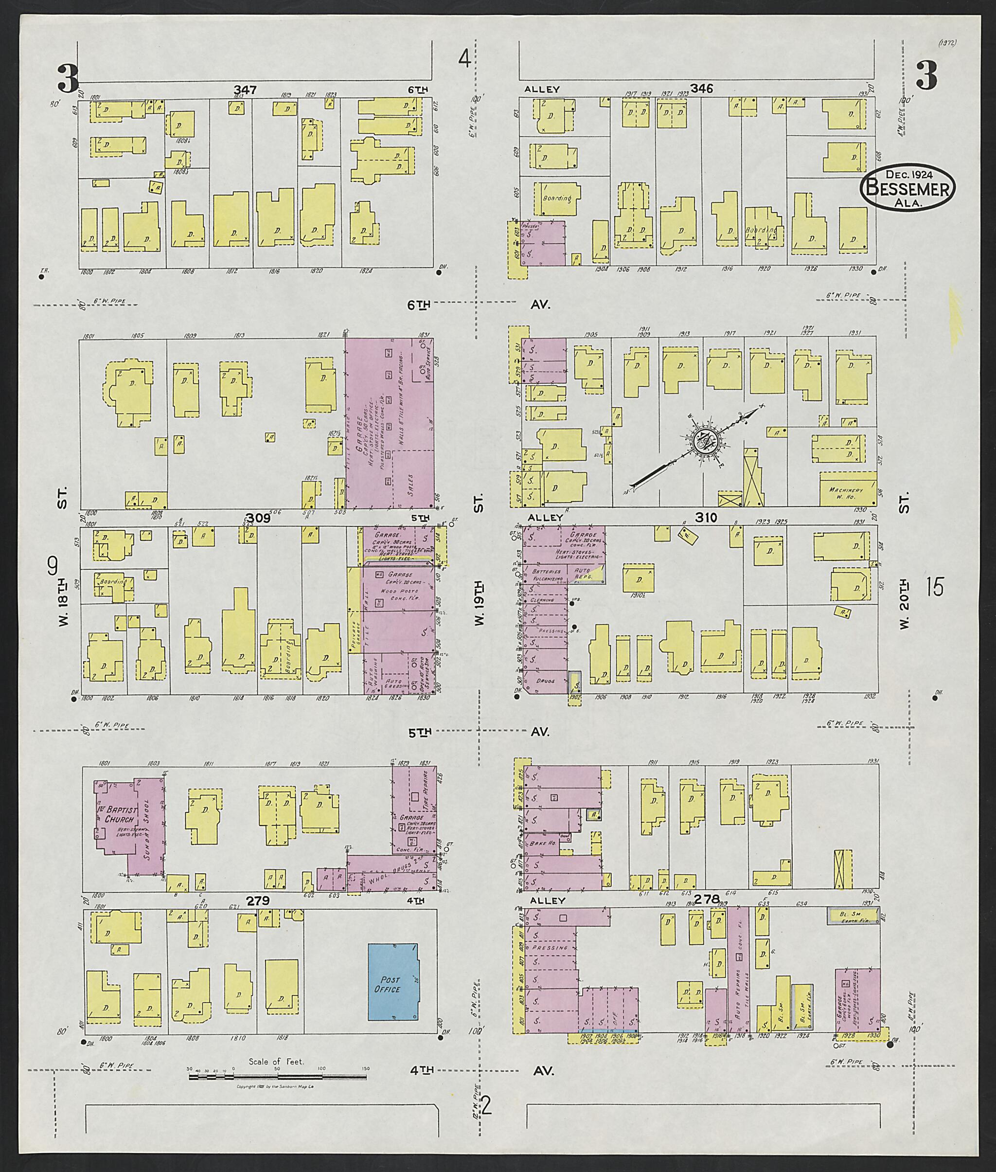 This old map of Lipscomb, Jefferson County, Alabama was created by Sanborn Map Company in 1924