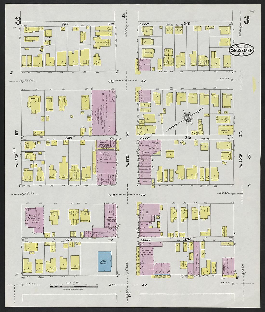 This old map of Lipscomb, Jefferson County, Alabama was created by Sanborn Map Company in 1924