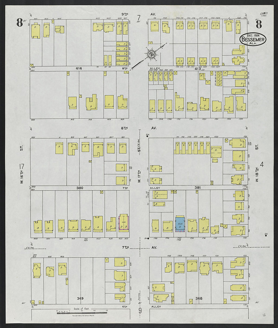 This old map of Lipscomb, Jefferson County, Alabama was created by Sanborn Map Company in 1924