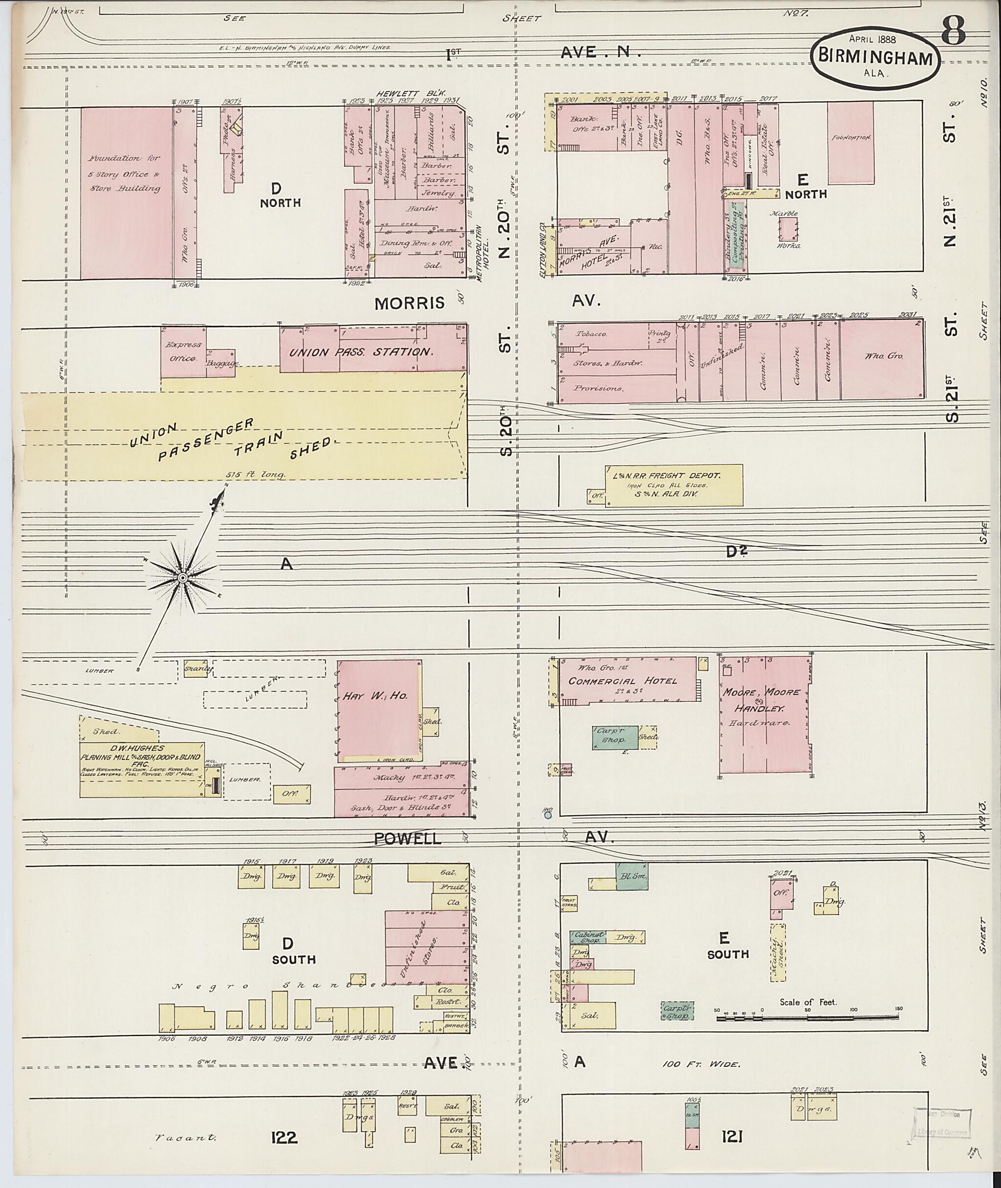 This old map of Birmingham, Jefferson County, Alabama was created by Sanborn Map Company in 1888