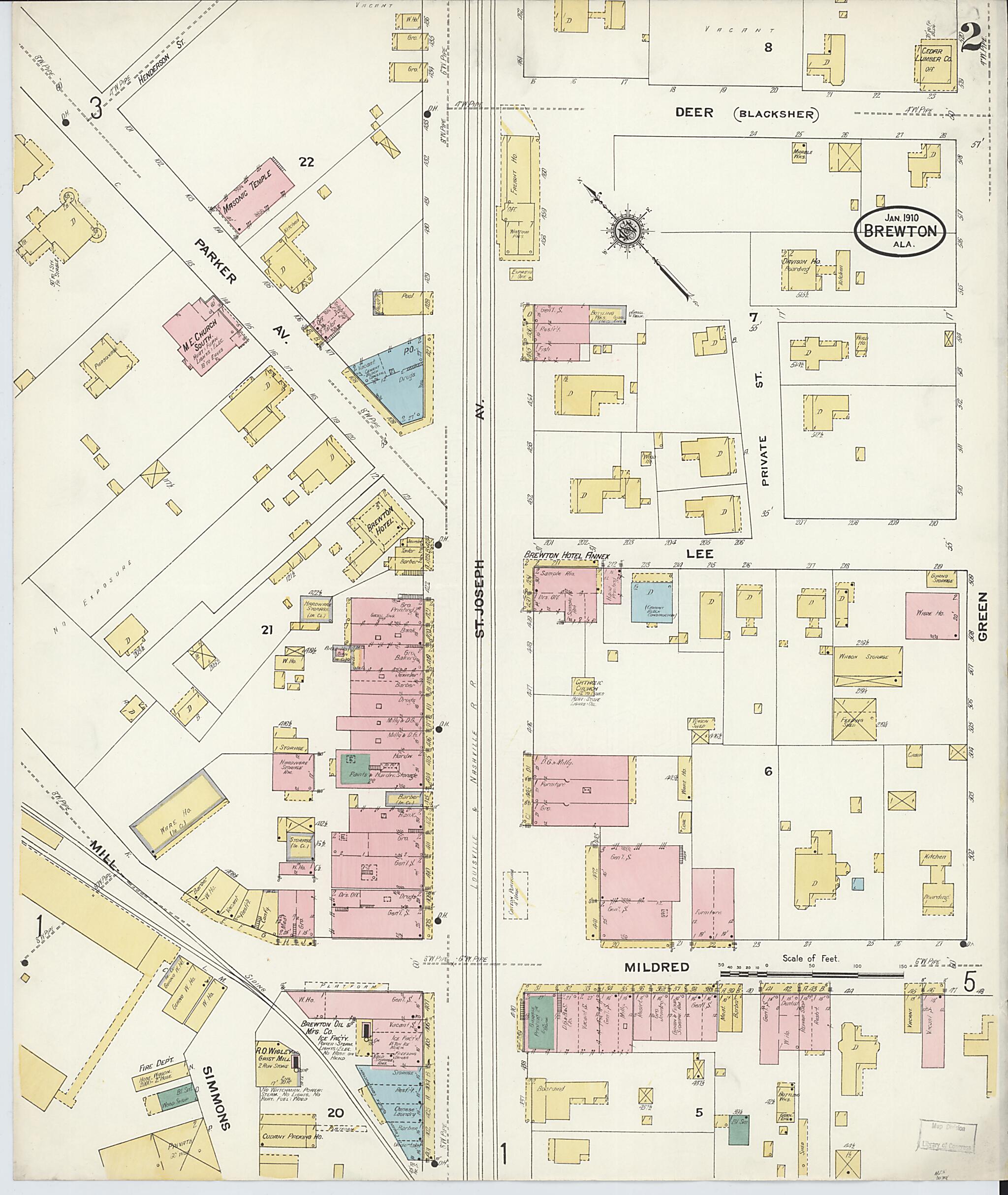 Brewton, Escambia County, Alabama 1910 (Sheet 2 of 5) by Relic Map Company