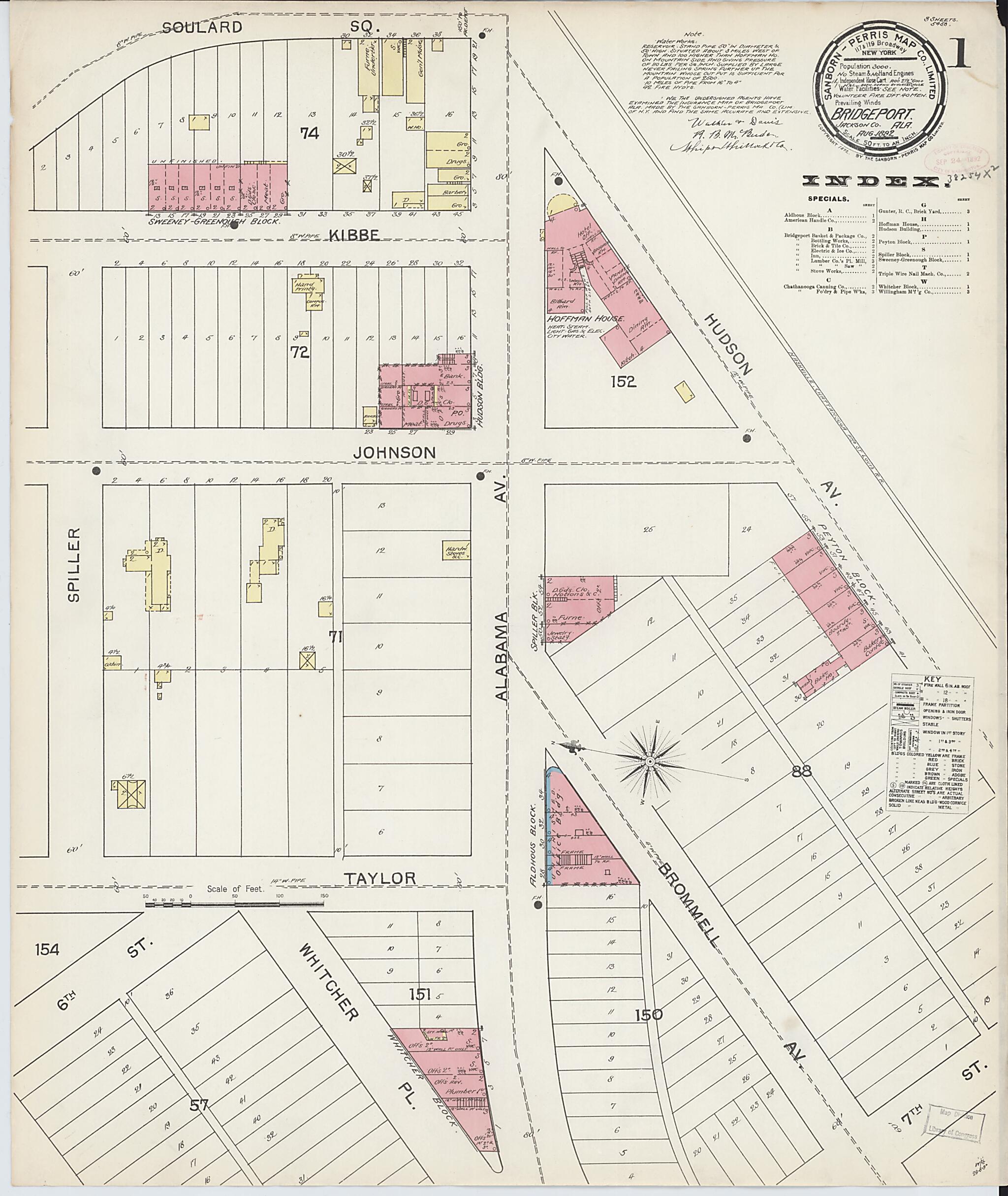 Bridgeport, Jackson County, Alabama 1892 (Sheet 1 of 3) by Relic Map Company