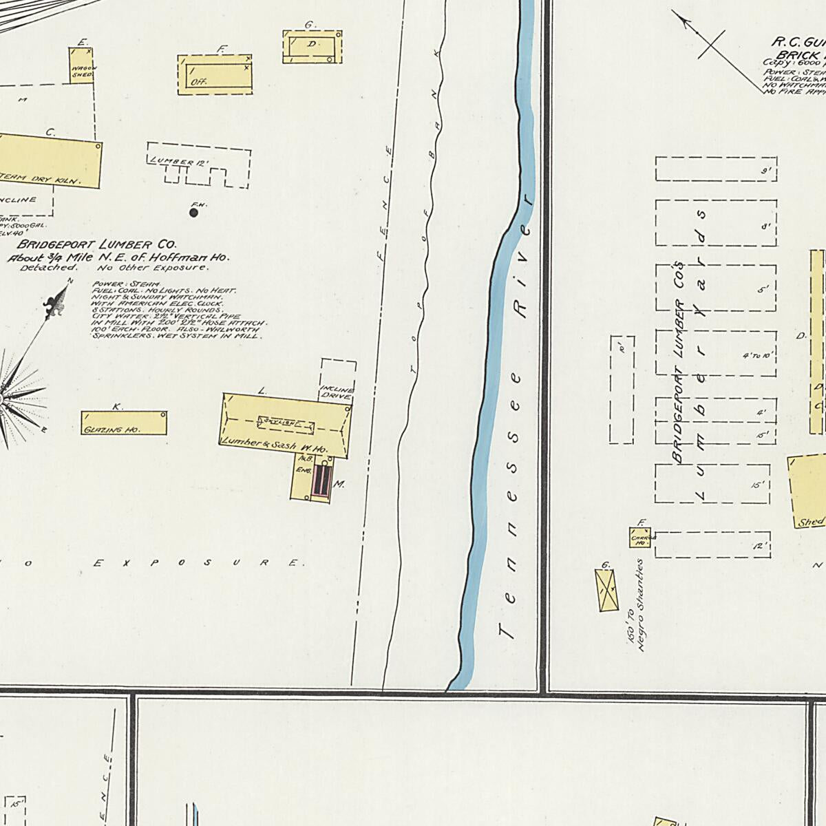 This old map of Bridgeport, Jackson County, Alabama was created by Sanborn Map Company in 1892