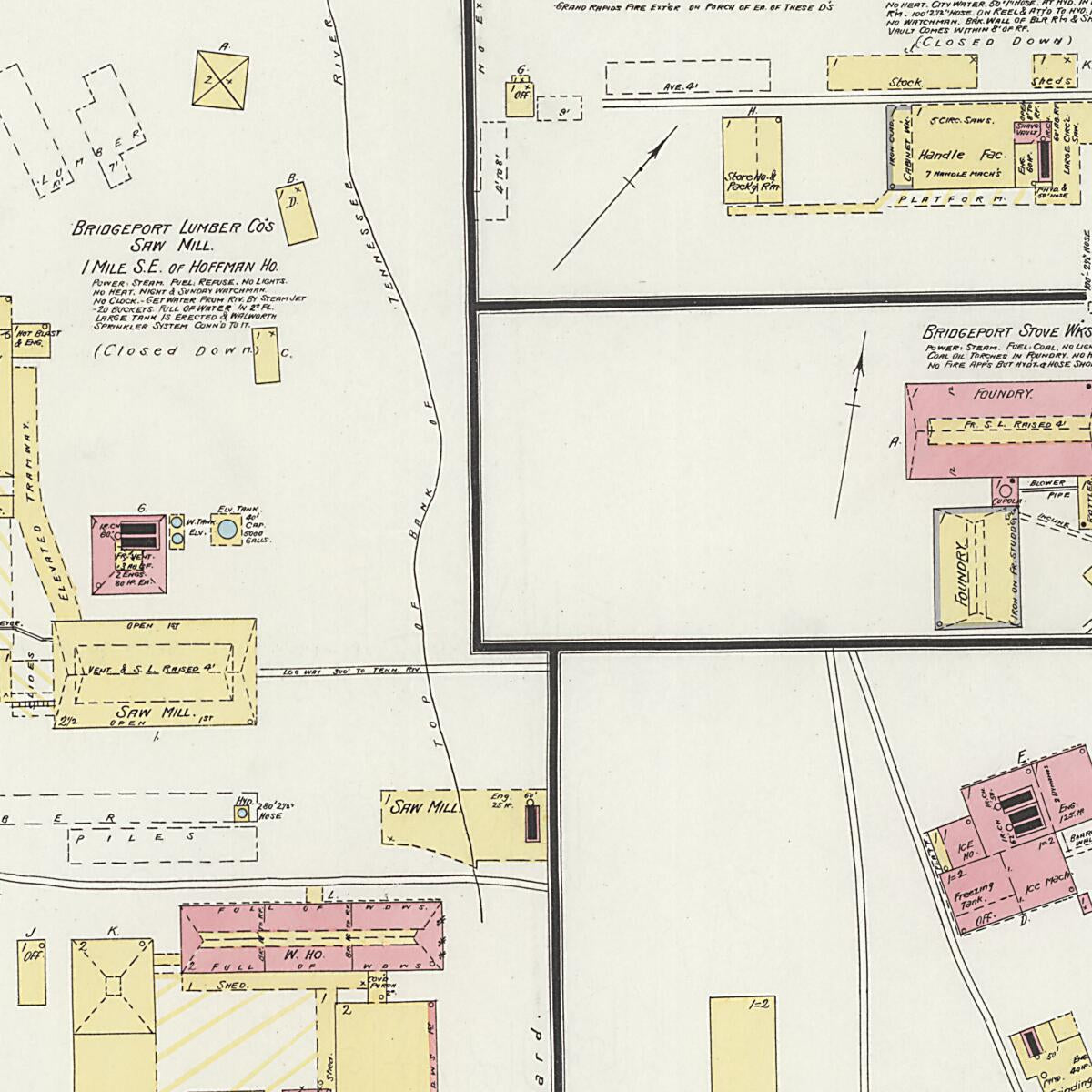This old map of Bridgeport, Jackson County, Alabama was created by Sanborn Map Company in 1897