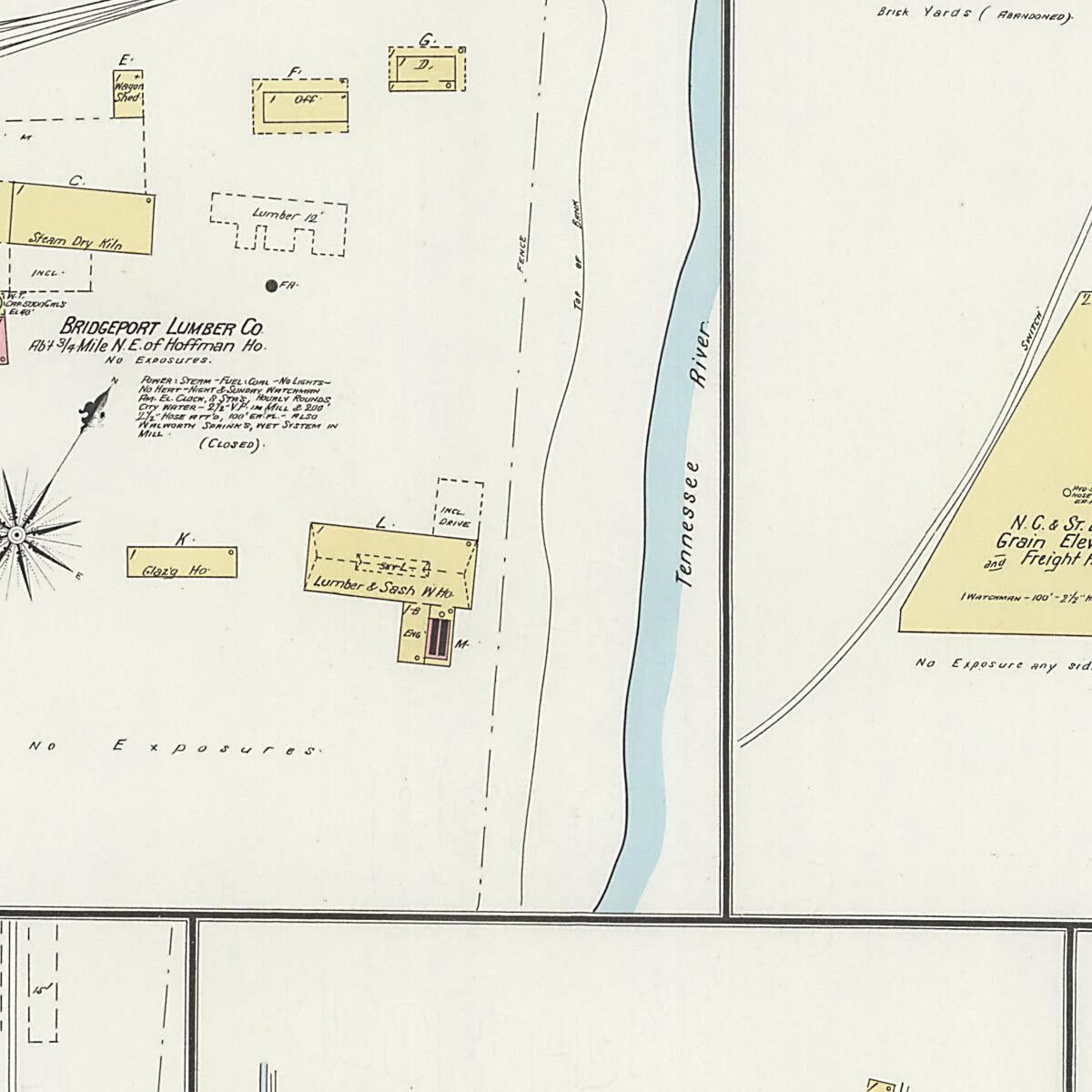 This old map of Bridgeport, Jackson County, Alabama was created by Sanborn Map Company in 1897