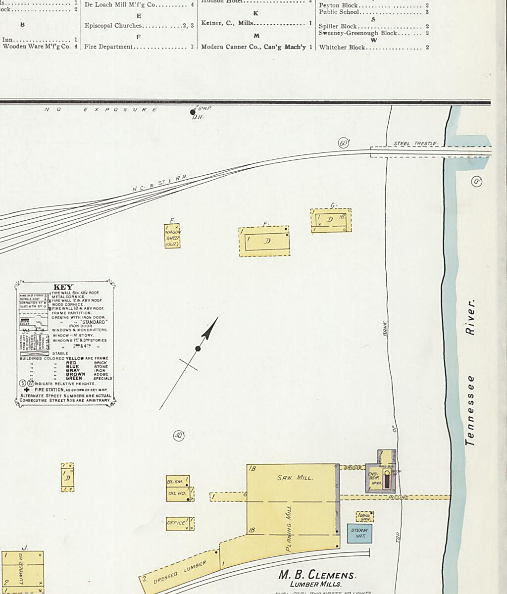 This old map of Bridgeport, Jackson County, Alabama was created by Sanborn Map Company in 1908