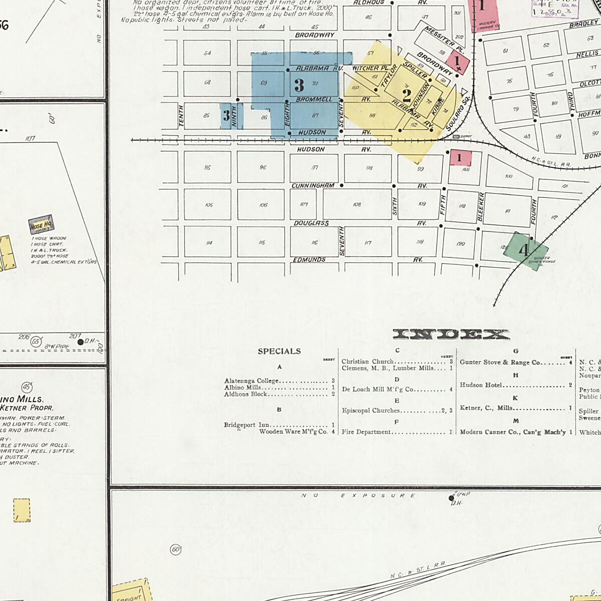 This old map of Bridgeport, Jackson County, Alabama was created by Sanborn Map Company in 1908