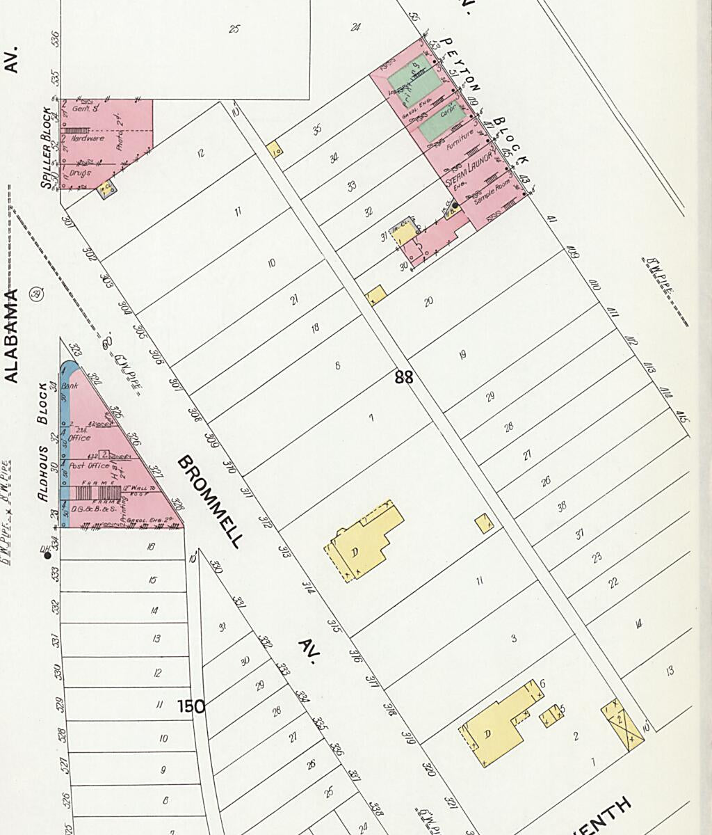 This old map of Bridgeport, Jackson County, Alabama was created by Sanborn Map Company in 1908
