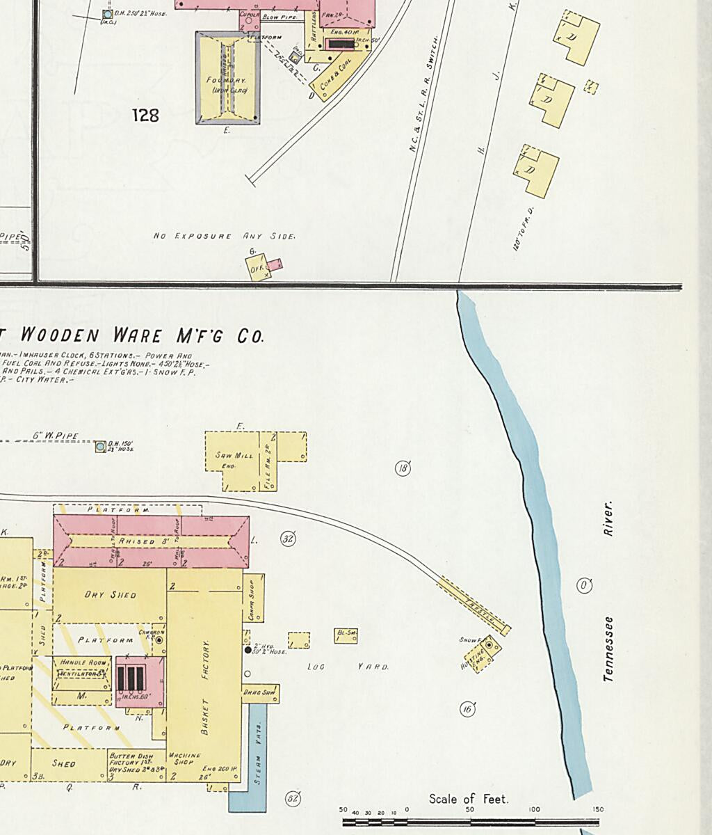 This old map of Bridgeport, Jackson County, Alabama was created by Sanborn Map Company in 1908