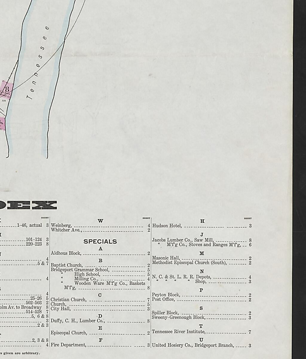 This old map of Bridgeport, Jackson County, Alabama was created by Sanborn Map Company in 1927