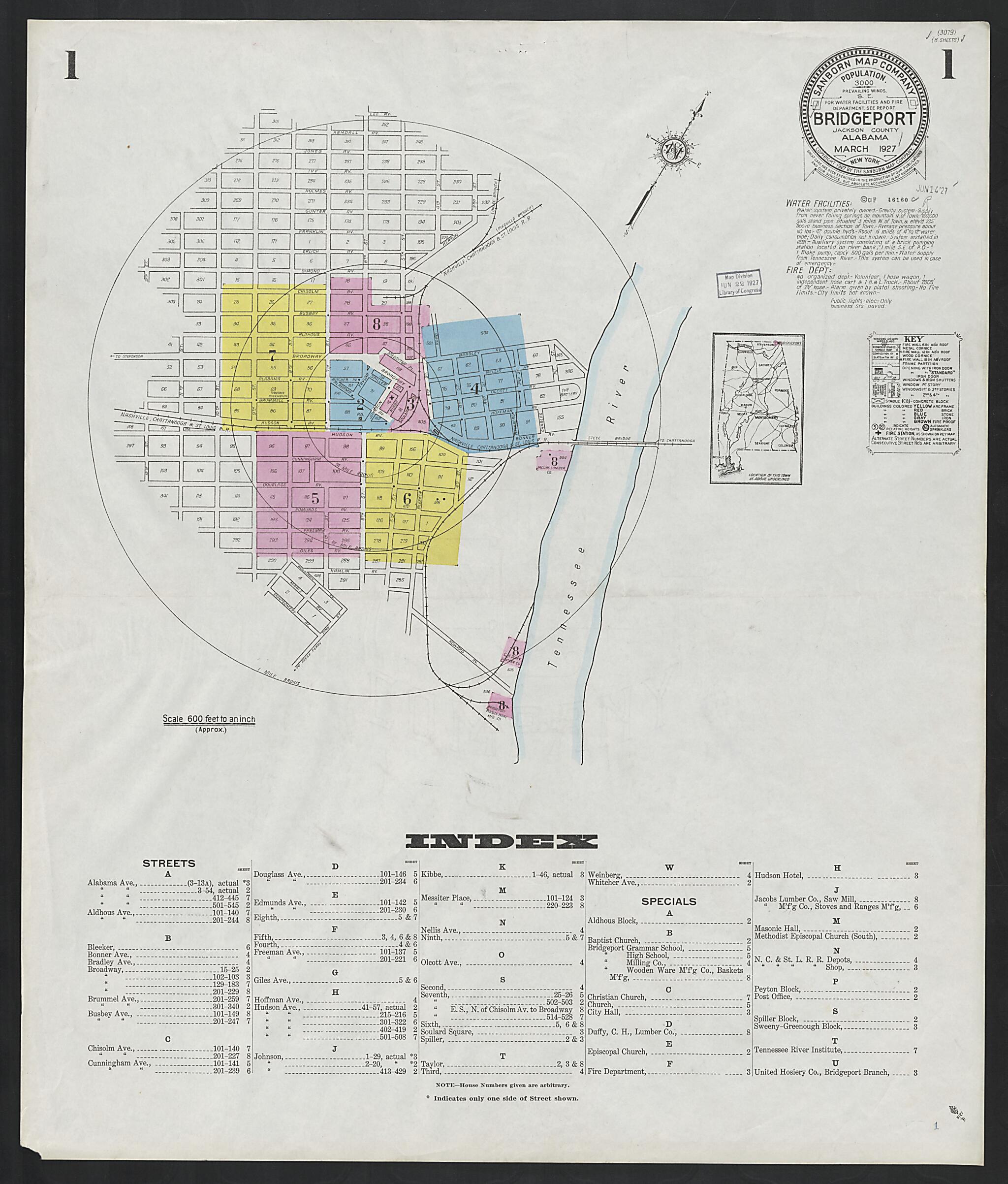Bridgeport, Jackson County, Alabama 1927 (Sheet 1 of 8) by Relic Map Company