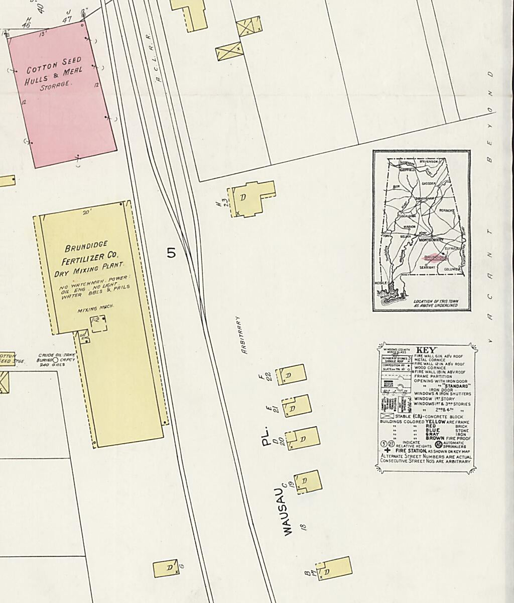 This old map of Brundidge, Pike County, Alabama was created by Sanborn Map Company in 1923