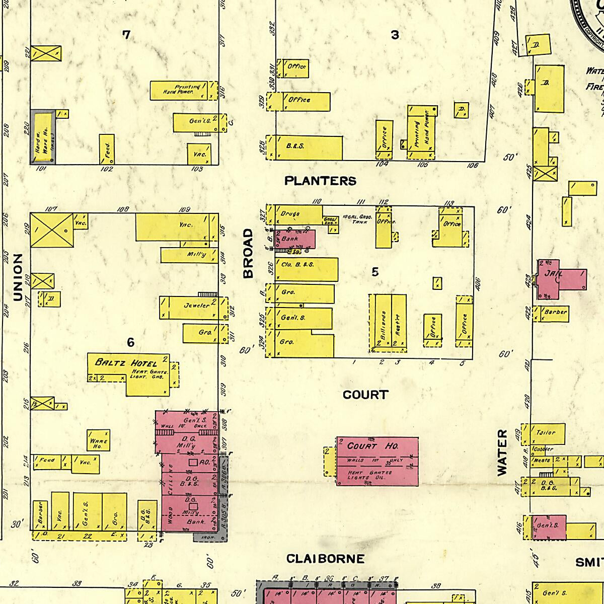 This old map of Camden, Wilcox County, Alabama was created by Sanborn Map Company in 1910