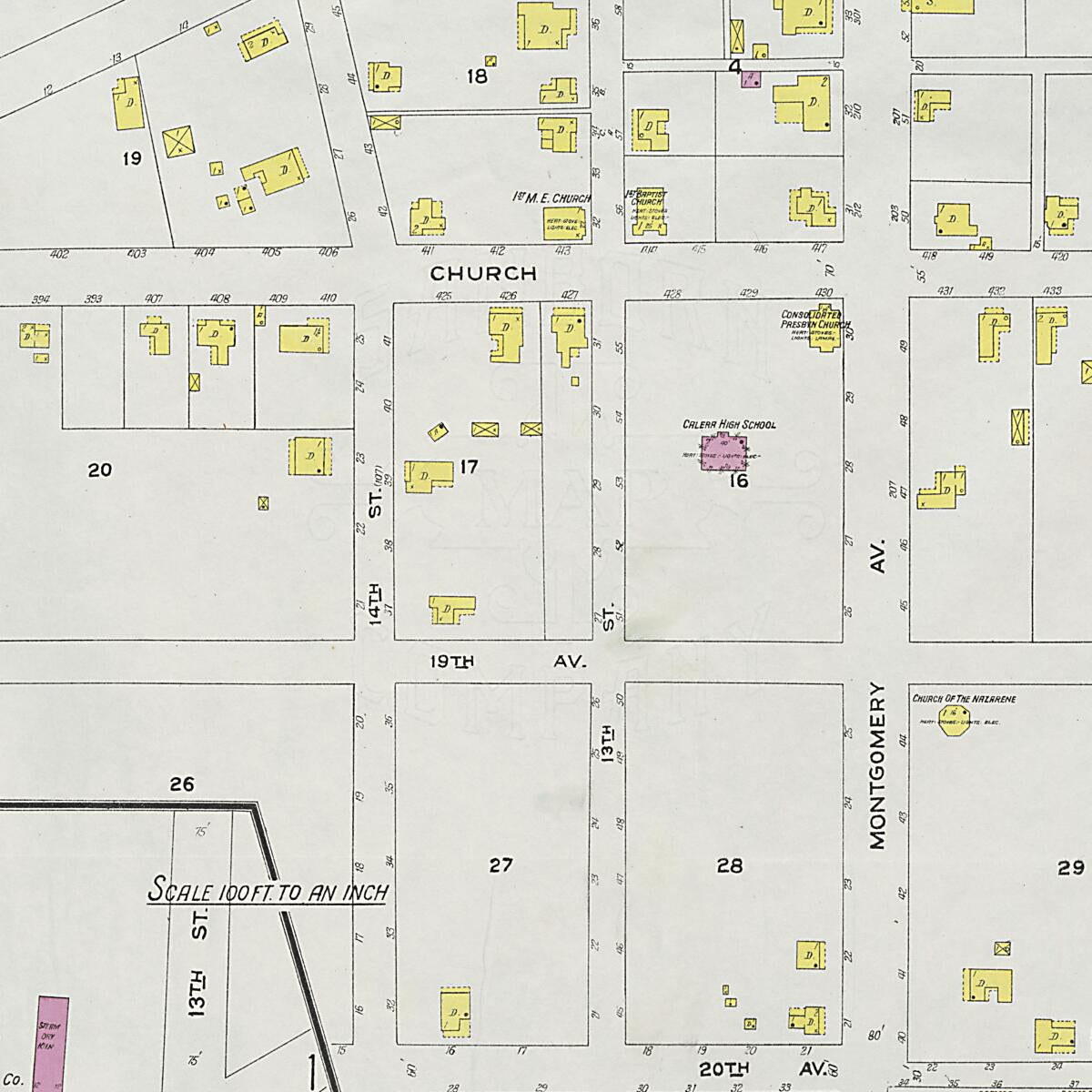 This old map of Calera, Shelby County, Alabama was created by Sanborn Map Company in 1923