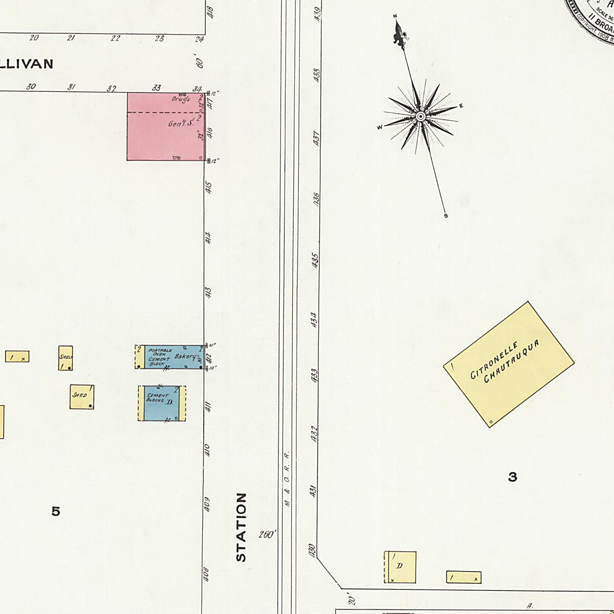 This old map of Citronelle, Mobile County, Alabama was created by Sanborn Map Company in 1908