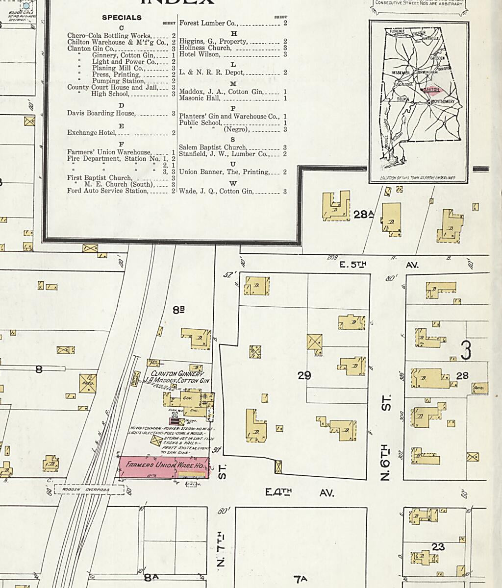 This old map of Clanton, Chilton County, Alabama was created by Sanborn Map Company in 1917