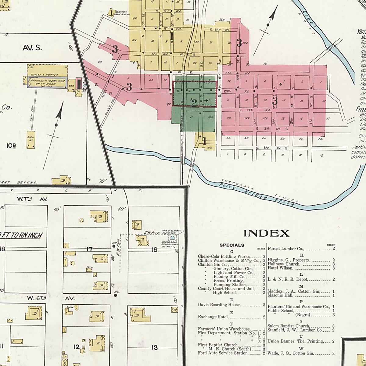 This old map of Clanton, Chilton County, Alabama was created by Sanborn Map Company in 1917
