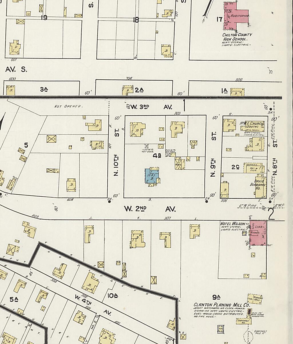This old map of Clanton, Chilton County, Alabama was created by Sanborn Map Company in 1917