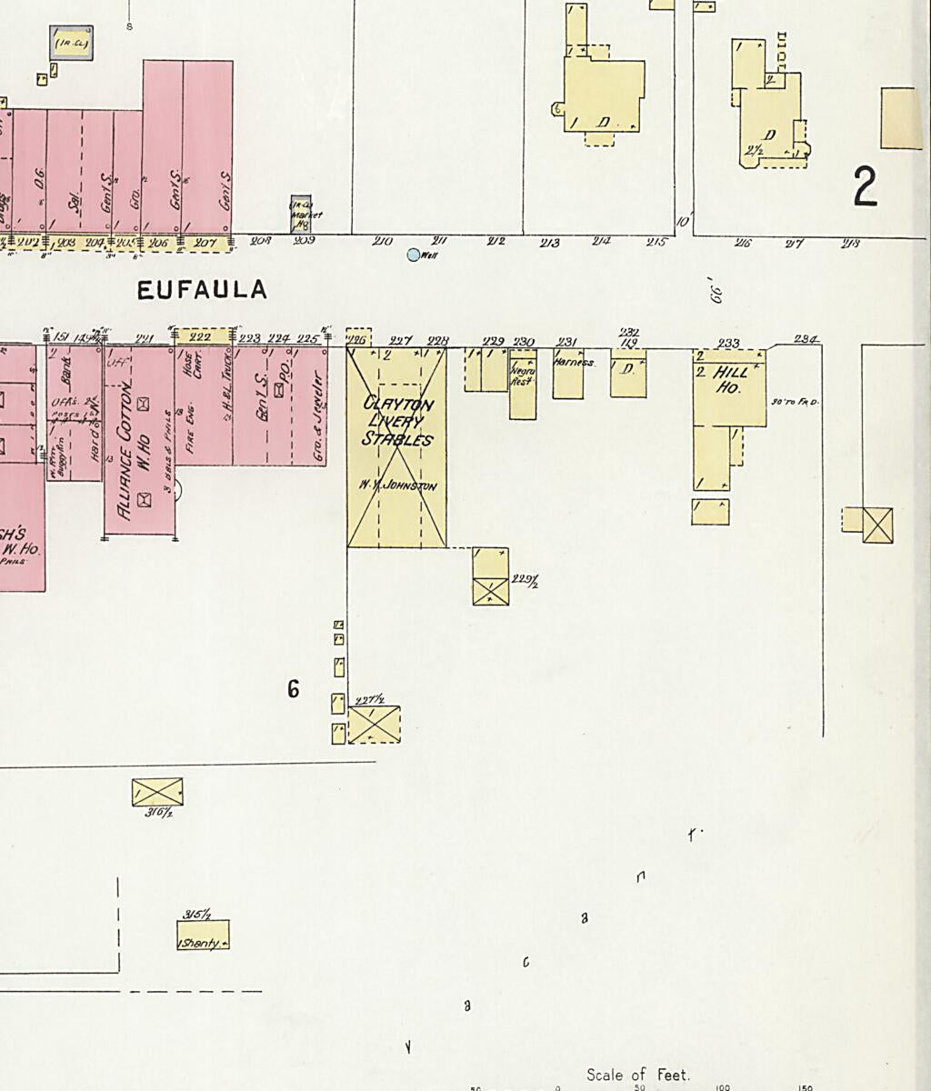 This old map of Clayton, Barbour County, Alabama was created by Sanborn Map Company in 1897