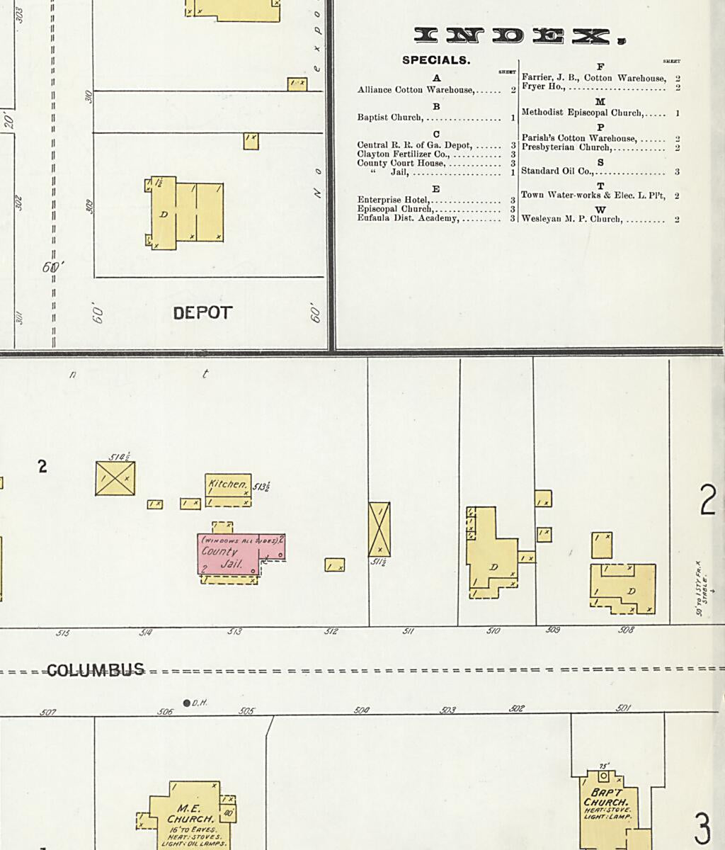 This old map of Clayton, Barbour County, Alabama was created by Sanborn Map Company in 1903
