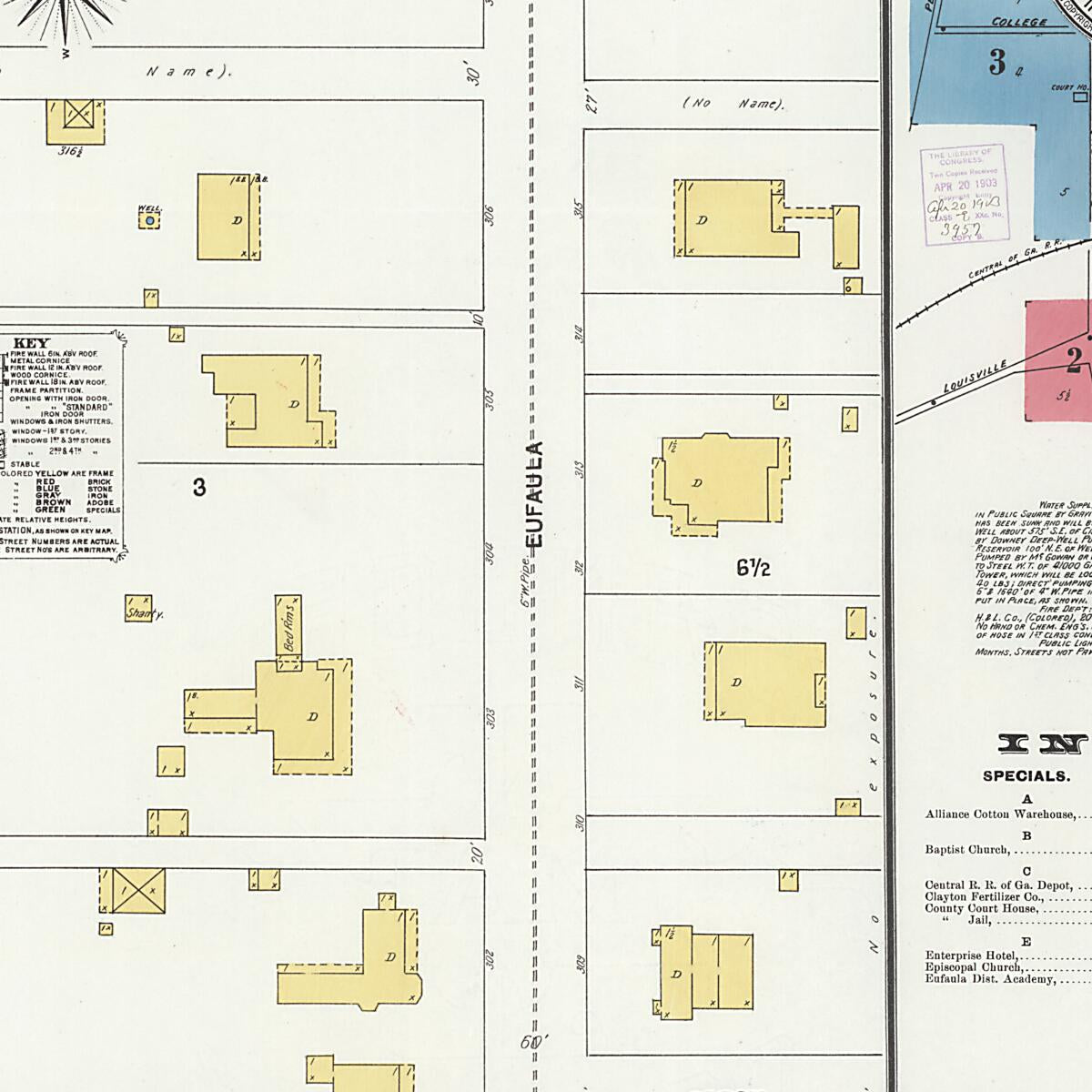 This old map of Clayton, Barbour County, Alabama was created by Sanborn Map Company in 1903