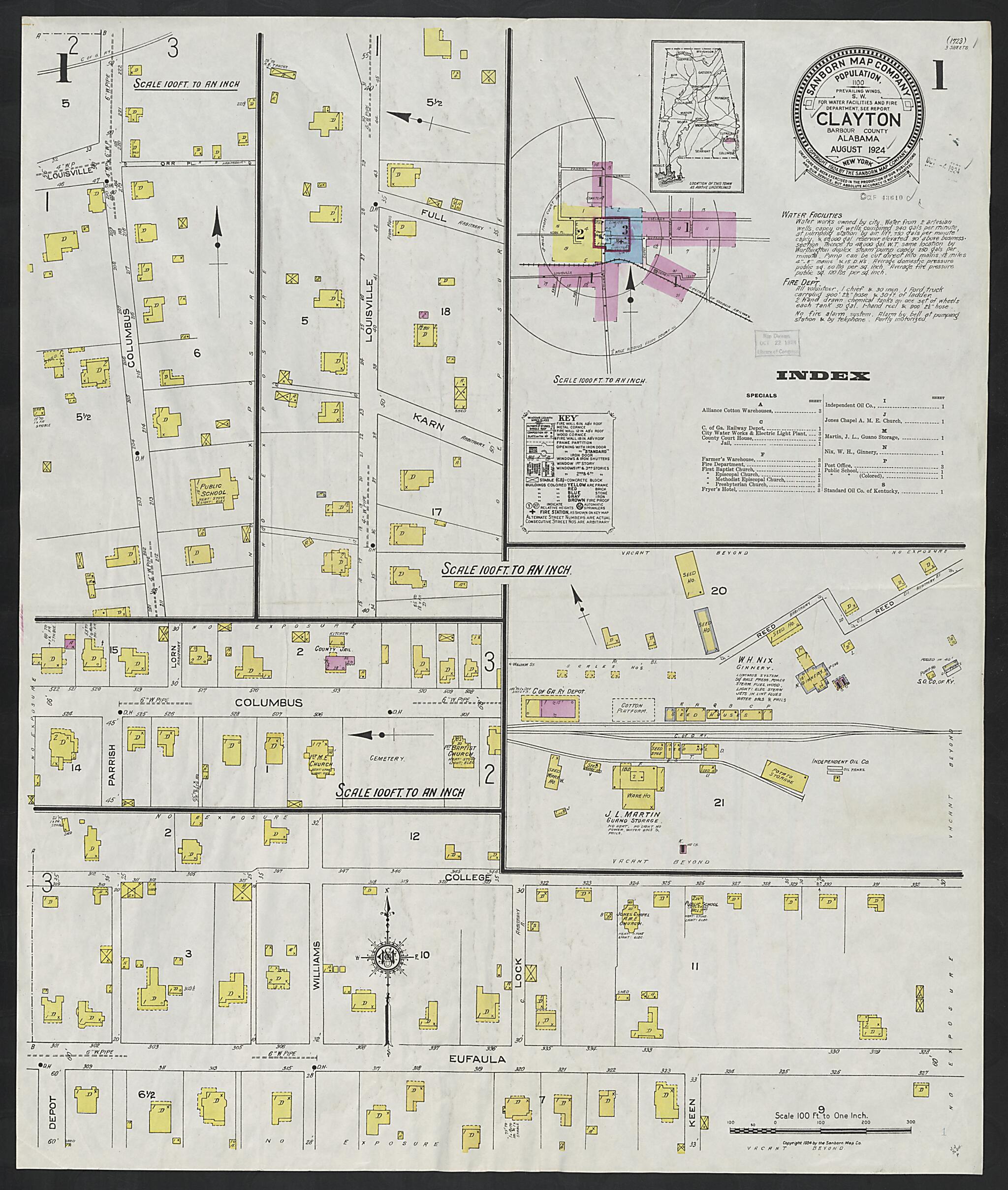 Clayton, Barbour County, Alabama 1924 (Sheet 1 of 3) by Relic Map Company
