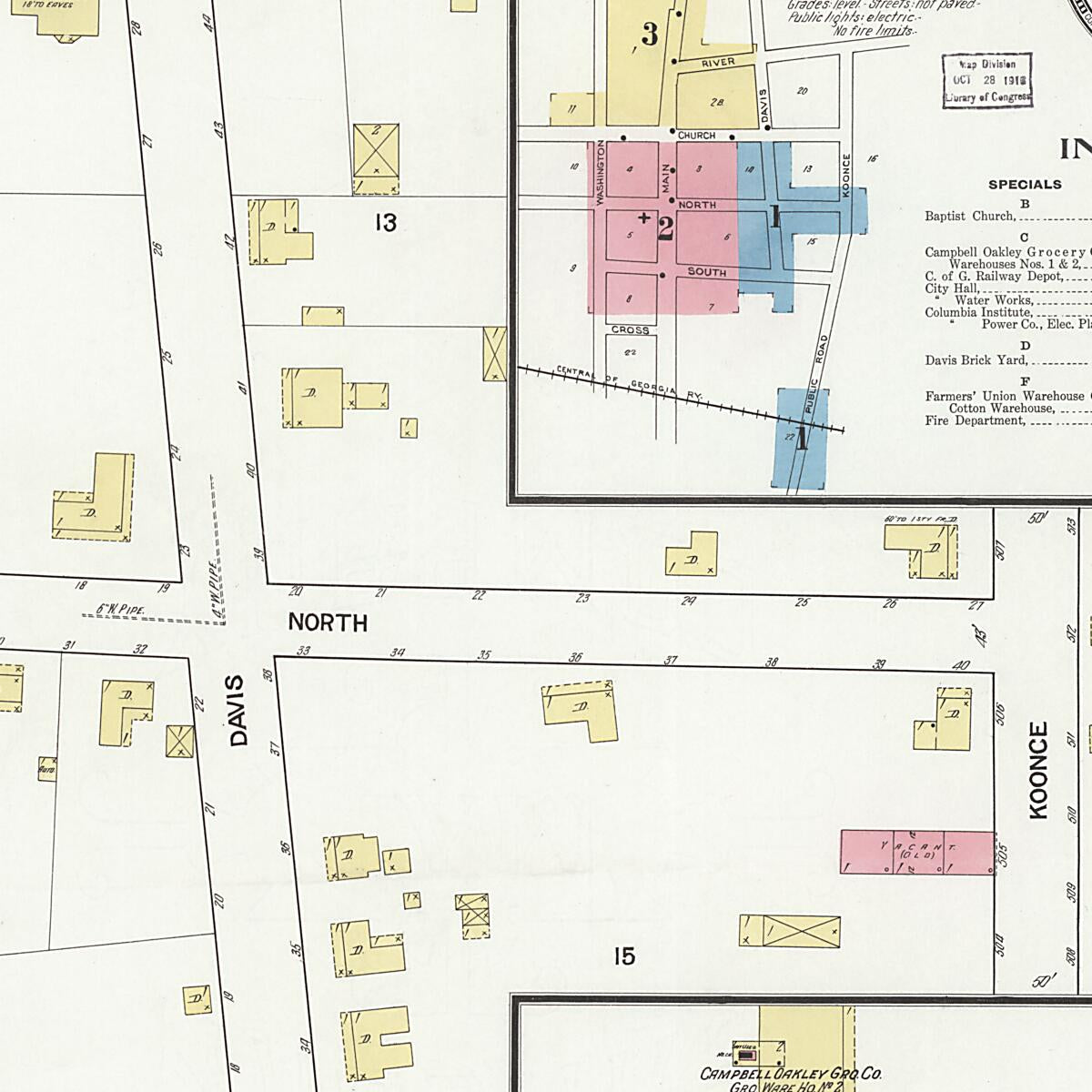 This old map of Columbia, Houston County, Alabama was created by Sanborn Map Company in 1916