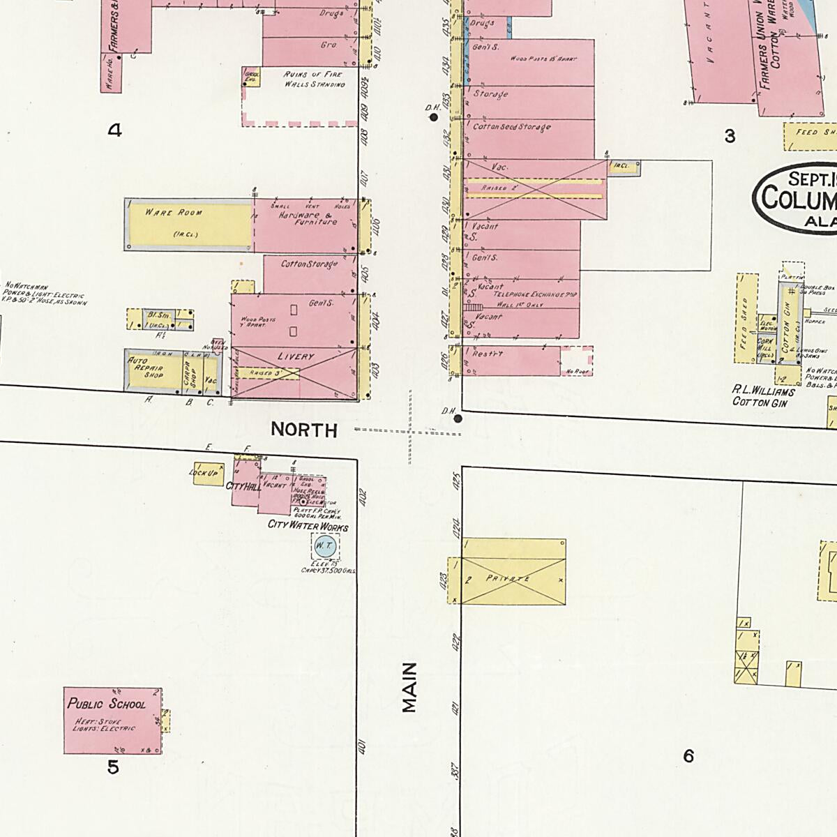 This old map of Columbia, Houston County, Alabama was created by Sanborn Map Company in 1916