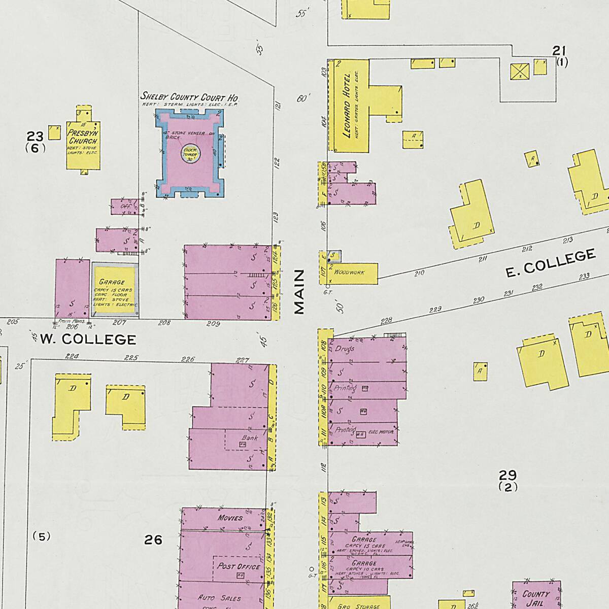 This old map of Columbiana, Shelby County, Alabama was created by Sanborn Map Company in 1923