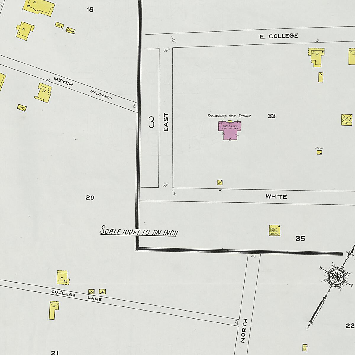 This old map of Columbiana, Shelby County, Alabama was created by Sanborn Map Company in 1923