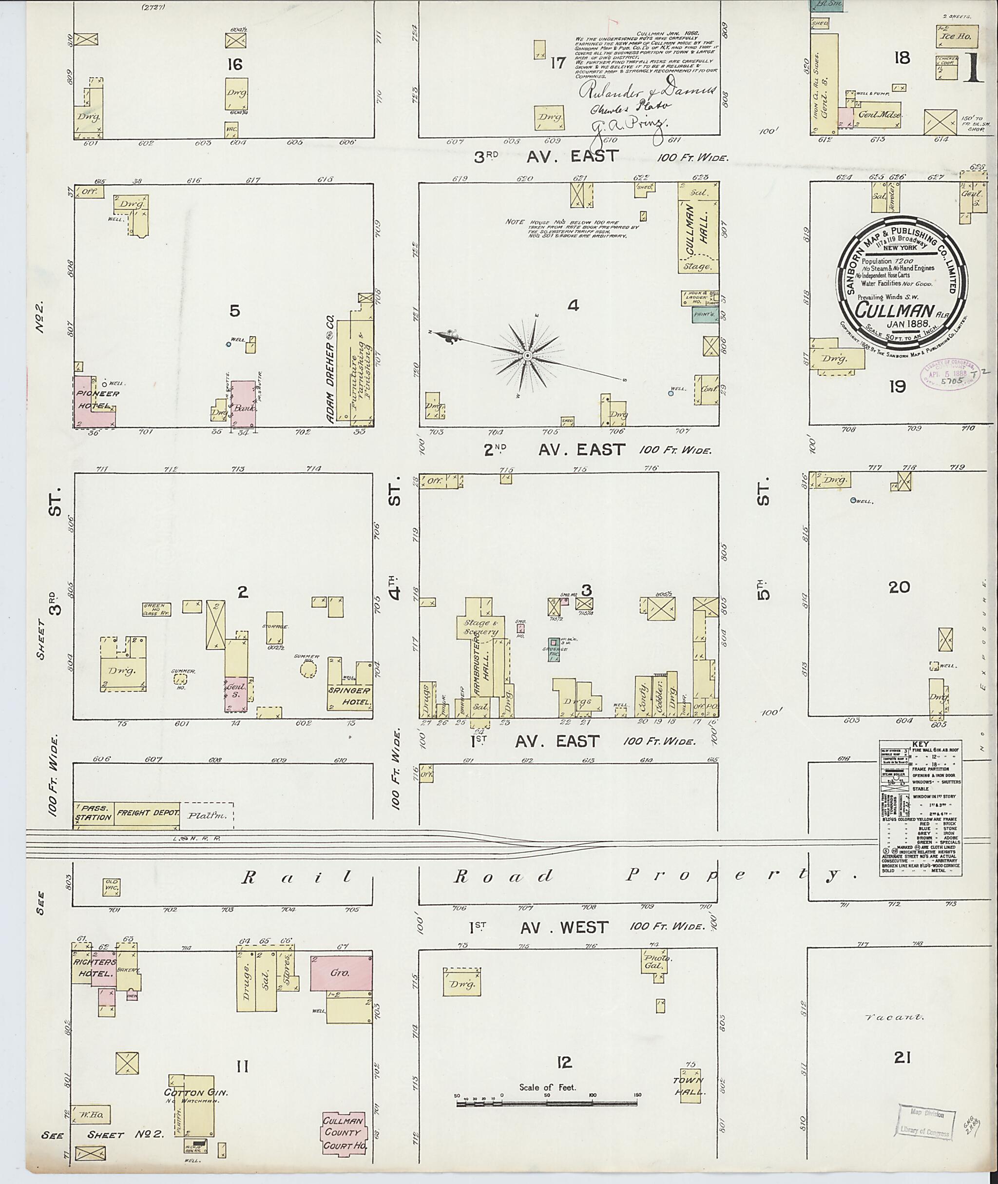 Cullman, Cullman County, Alabama 1888 (Sheet 1 of 2) by Relic Map Company