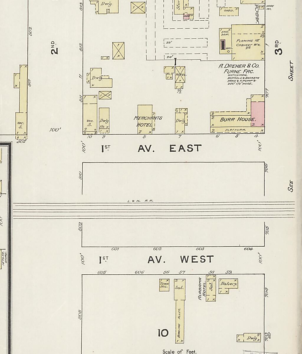 This old map of Cullman, Cullman County, Alabama was created by Sanborn Map Company in 1888