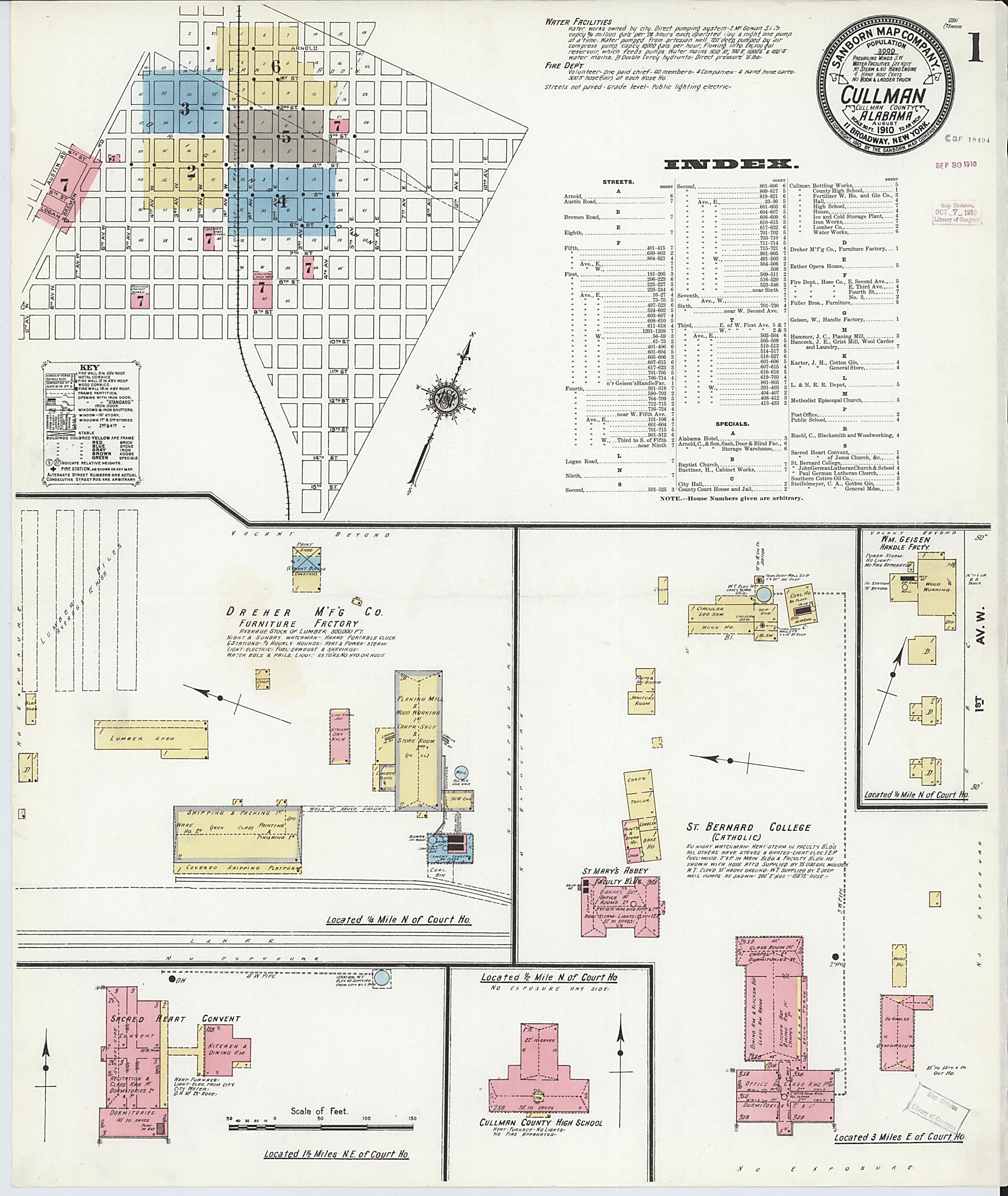 Cullman, Cullman County, Alabama 1910 (Sheet 1 of 7) by Relic Map Company