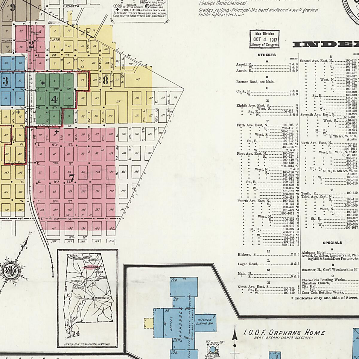 This old map of Cullman, Cullman County, Alabama was created by Sanborn Map Company in 1917