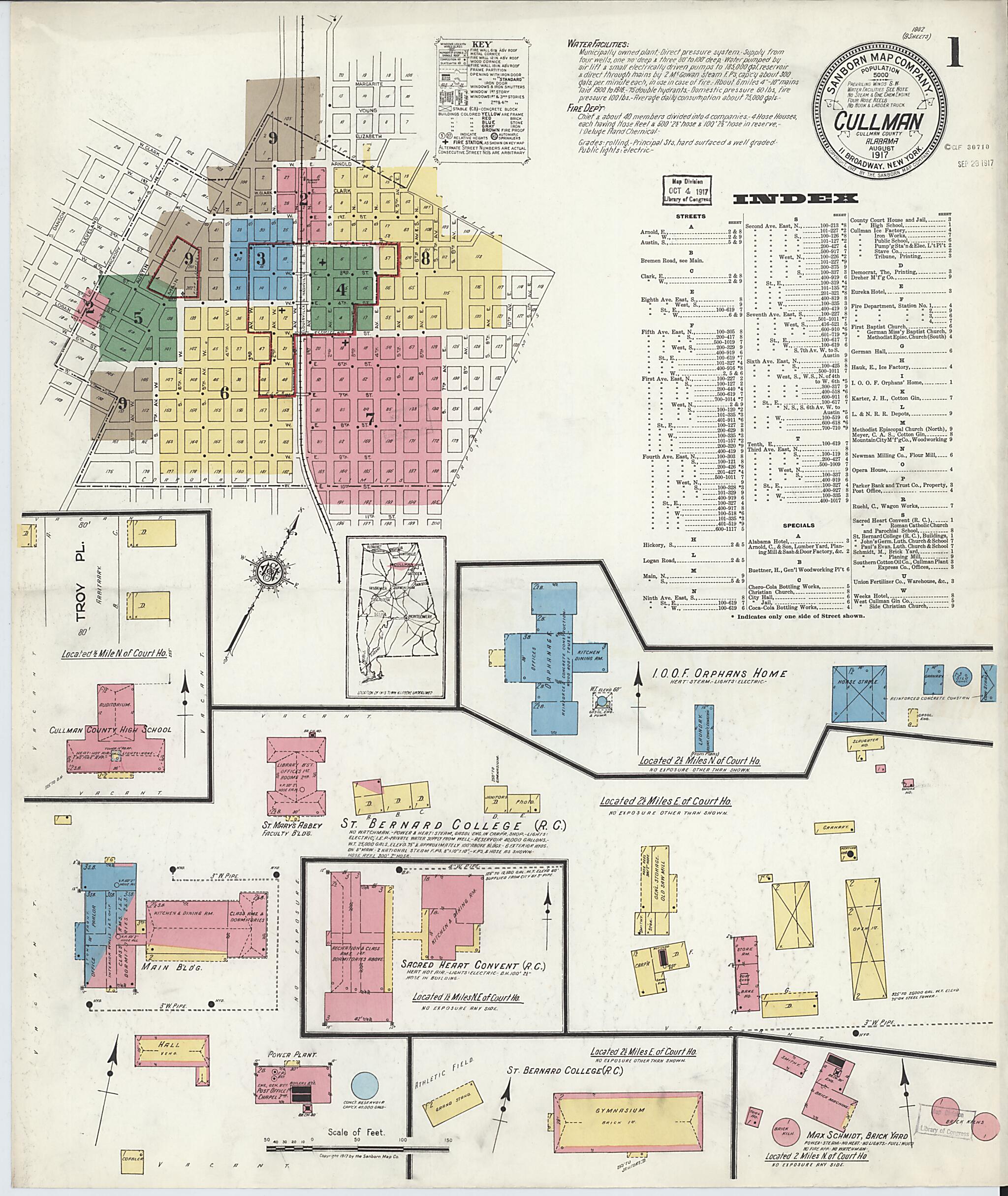 Cullman, Cullman County, Alabama 1917 (Sheet 1 of 9) by Relic Map Company