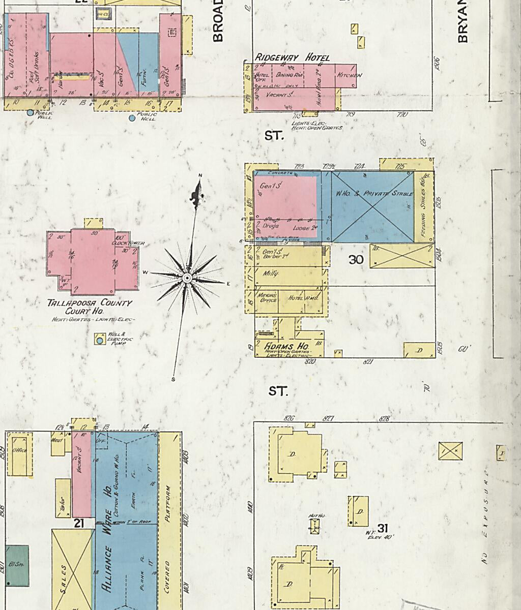 This old map of Dadeville, Tallapoosa County, Alabama was created by Sanborn Map Company in 1909