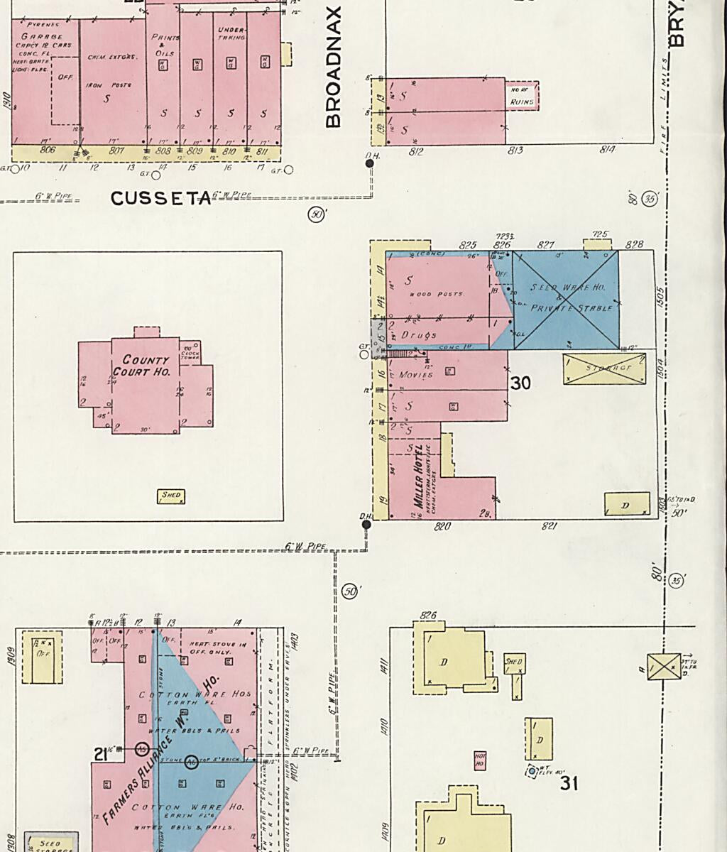 This old map of Dadeville, Tallapoosa County, Alabama was created by Sanborn Map Company in 1924