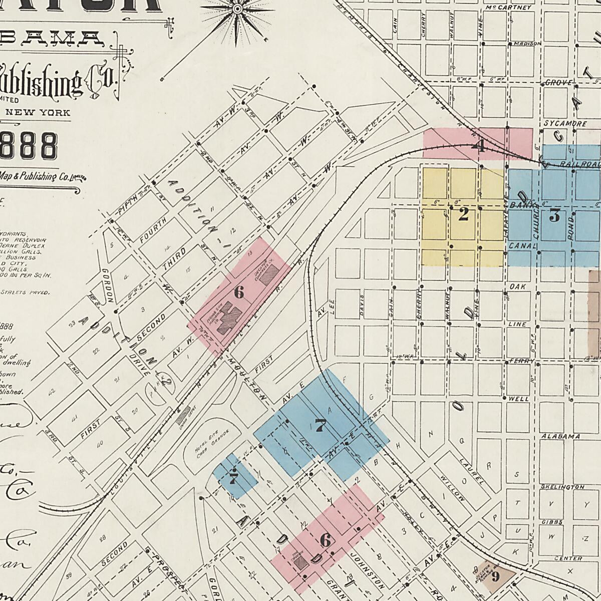This old map of New Decatur, Morgan County, Alabama was created by Sanborn Map Company in 1888